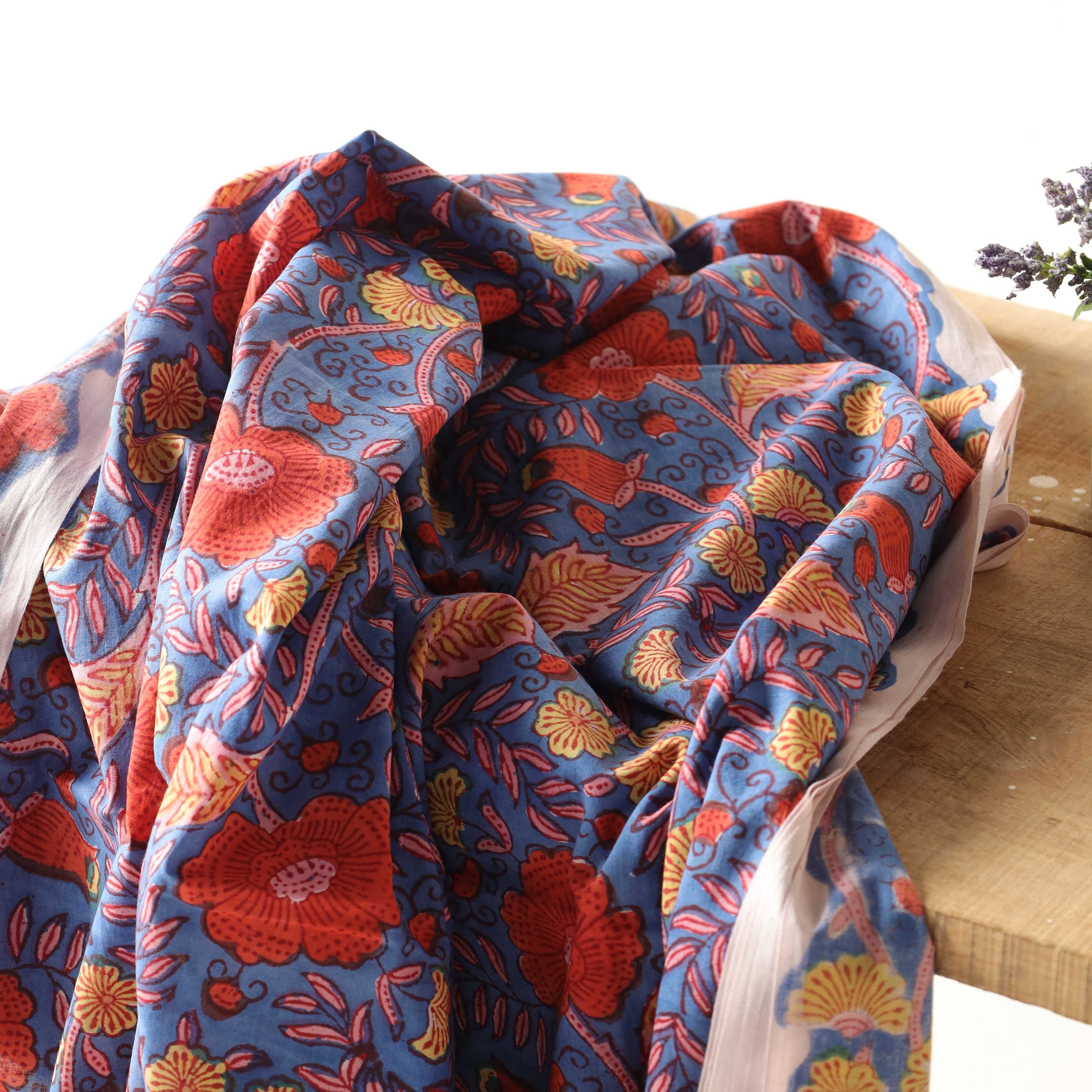 Artisan Indigo Dabu Hand Block Printed Fabric - Blue Geometric Petal
