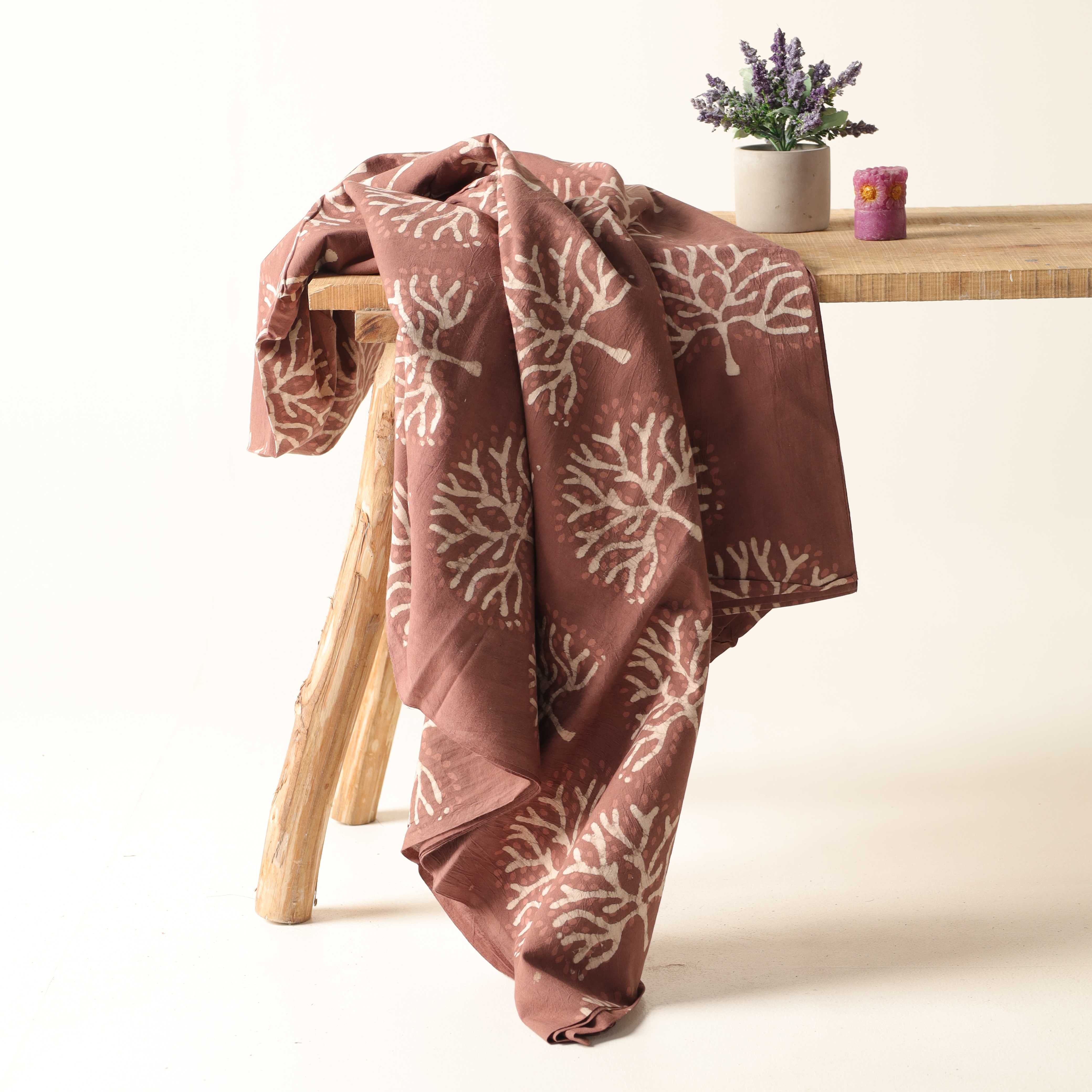 Hand Block Printed Cotton Fabric - Terracotta Tree Motif