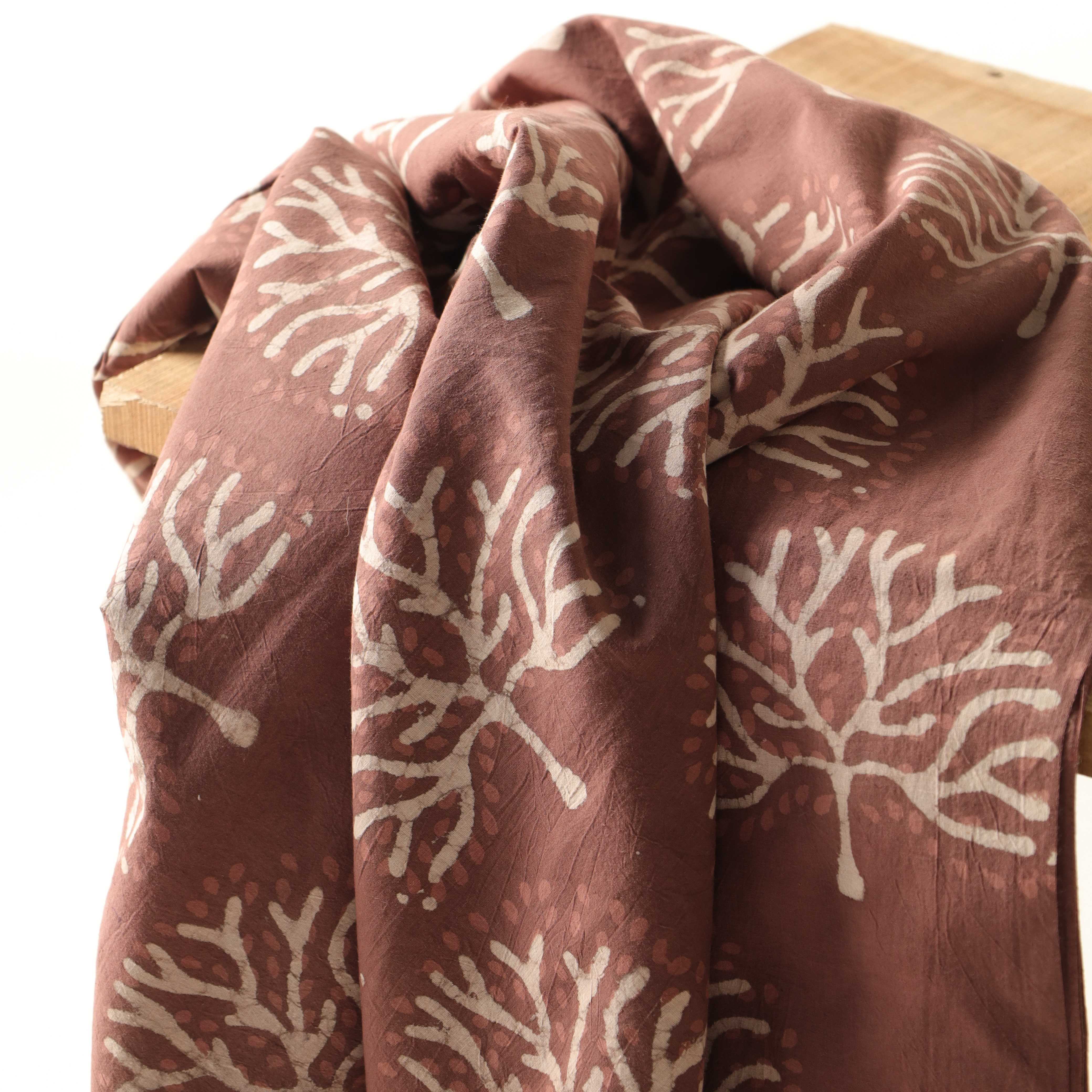 Hand Block Printed Cotton Fabric - Terracotta Tree Motif