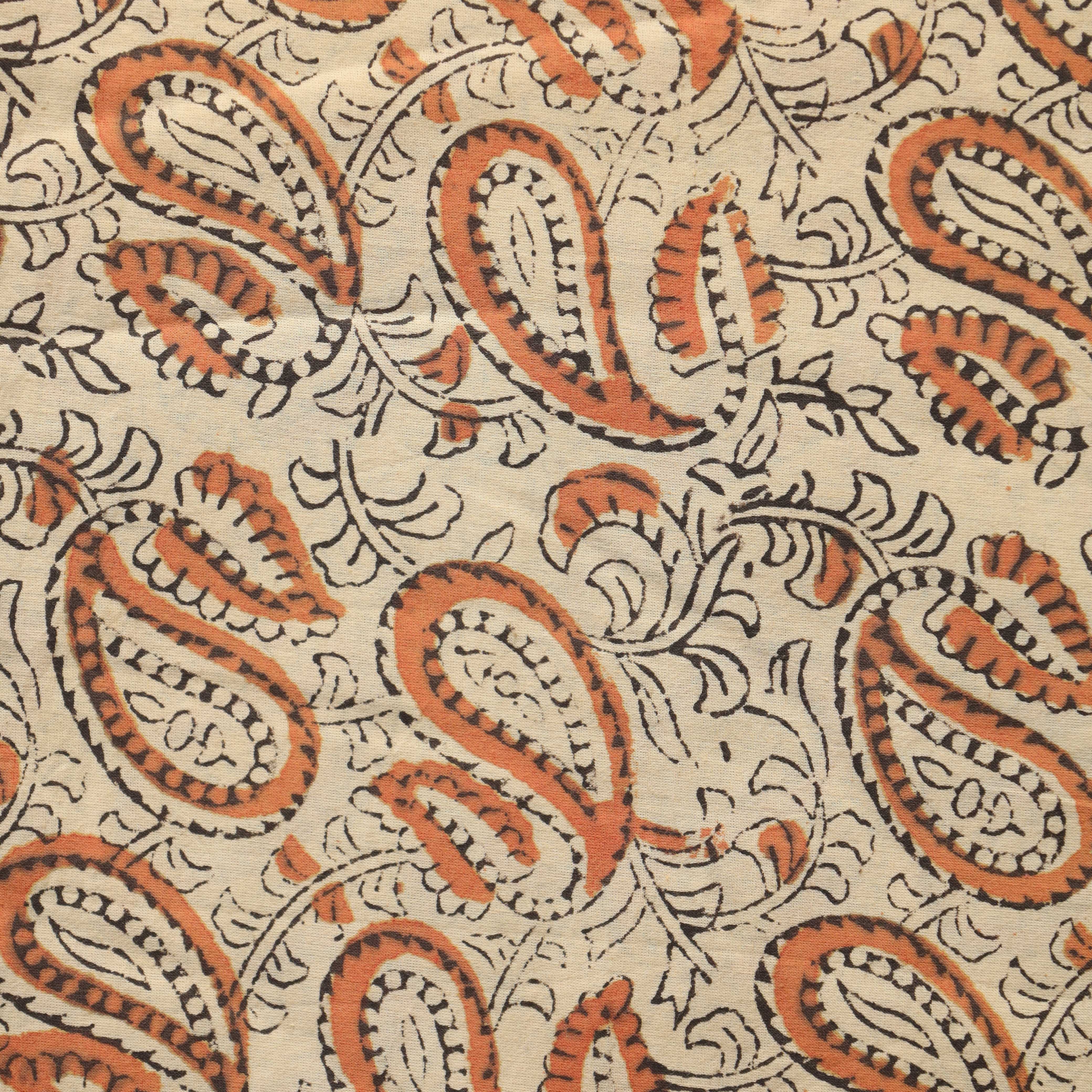 Traditional Rust Paisley Hand Block Printed Cotton Fabric
