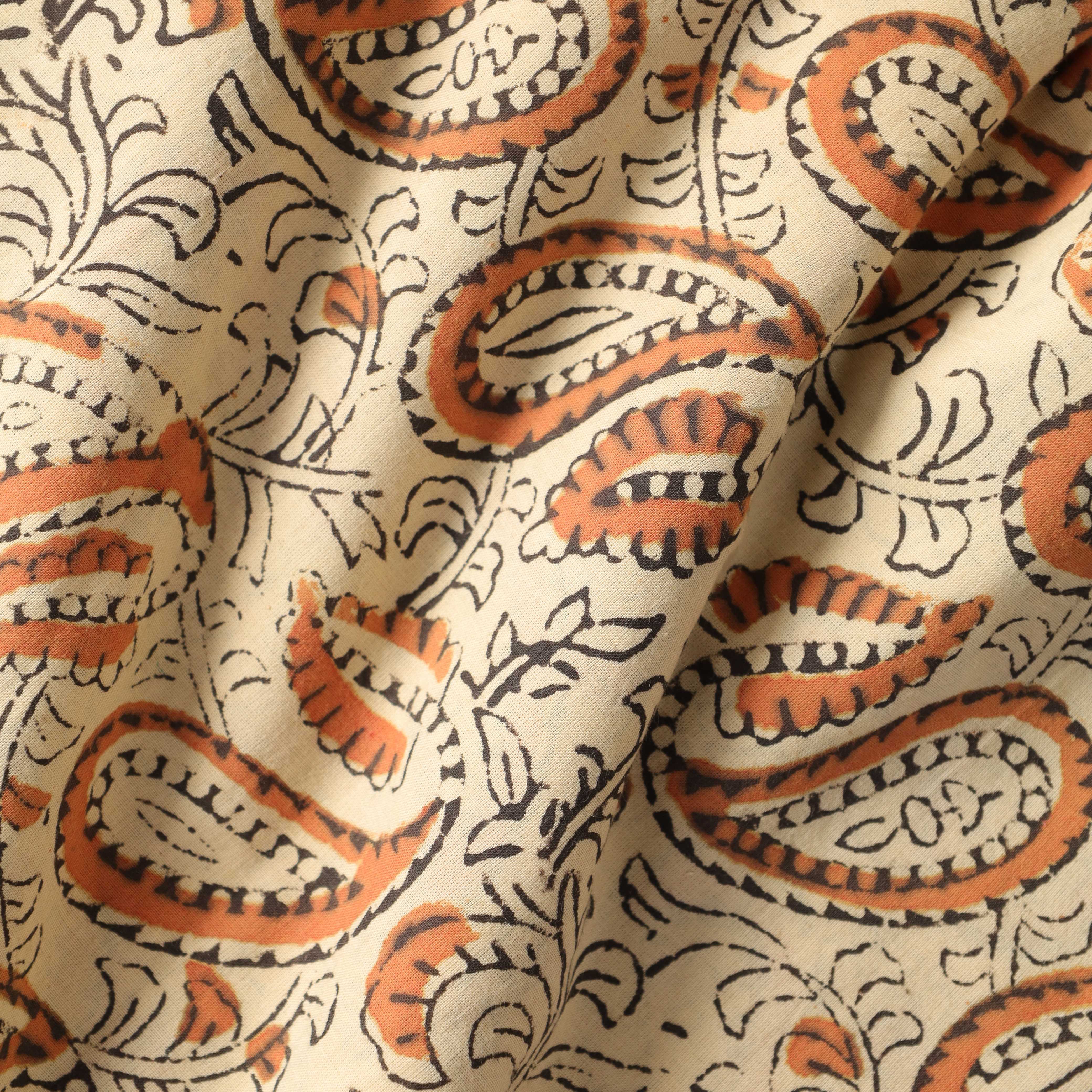 Traditional Rust Paisley Hand Block Printed Cotton Fabric