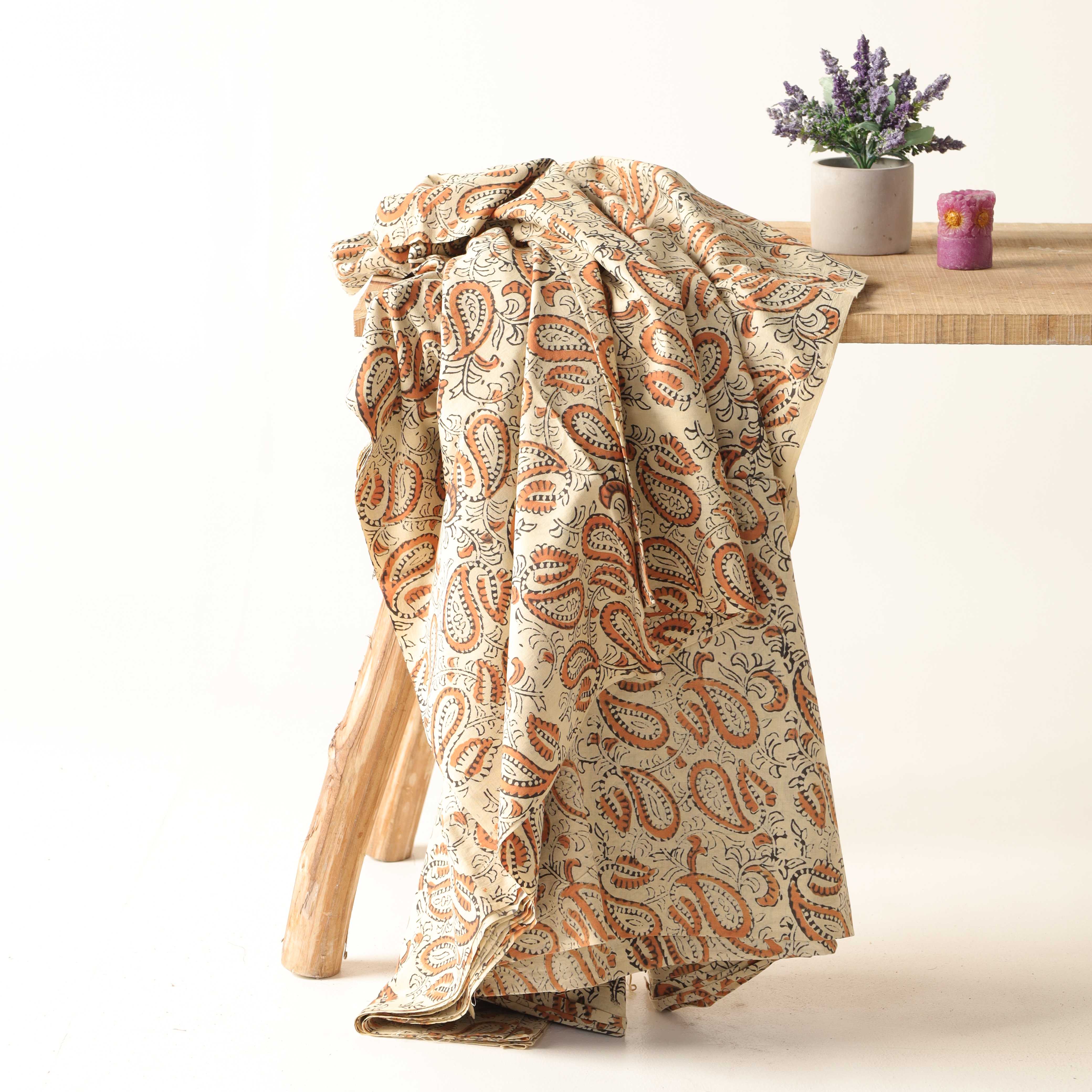 Traditional Rust Paisley Hand Block Printed Cotton Fabric