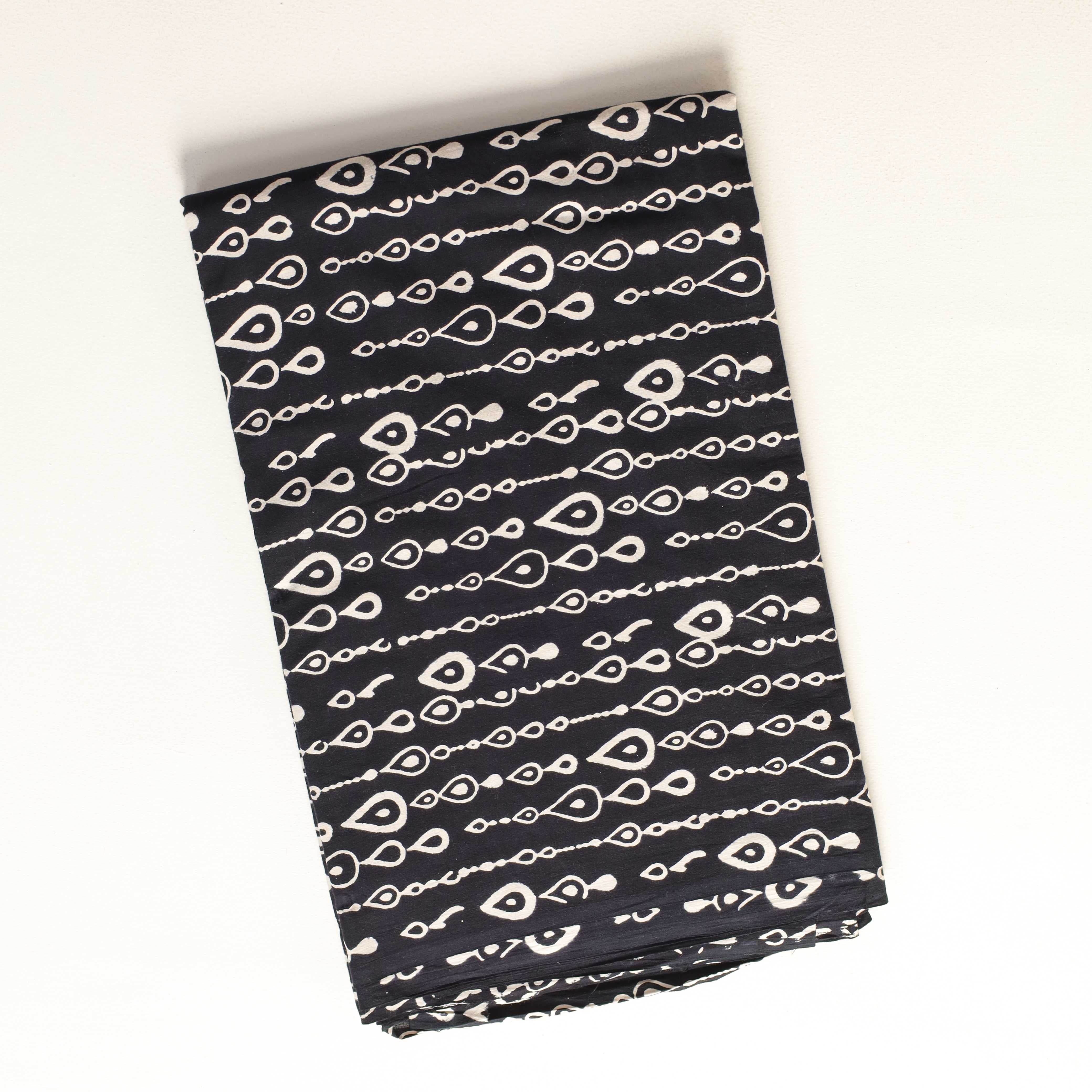 Artisan Hand Block Printed Cotton Fabric - Indigo Blue & White Teardrop Motif