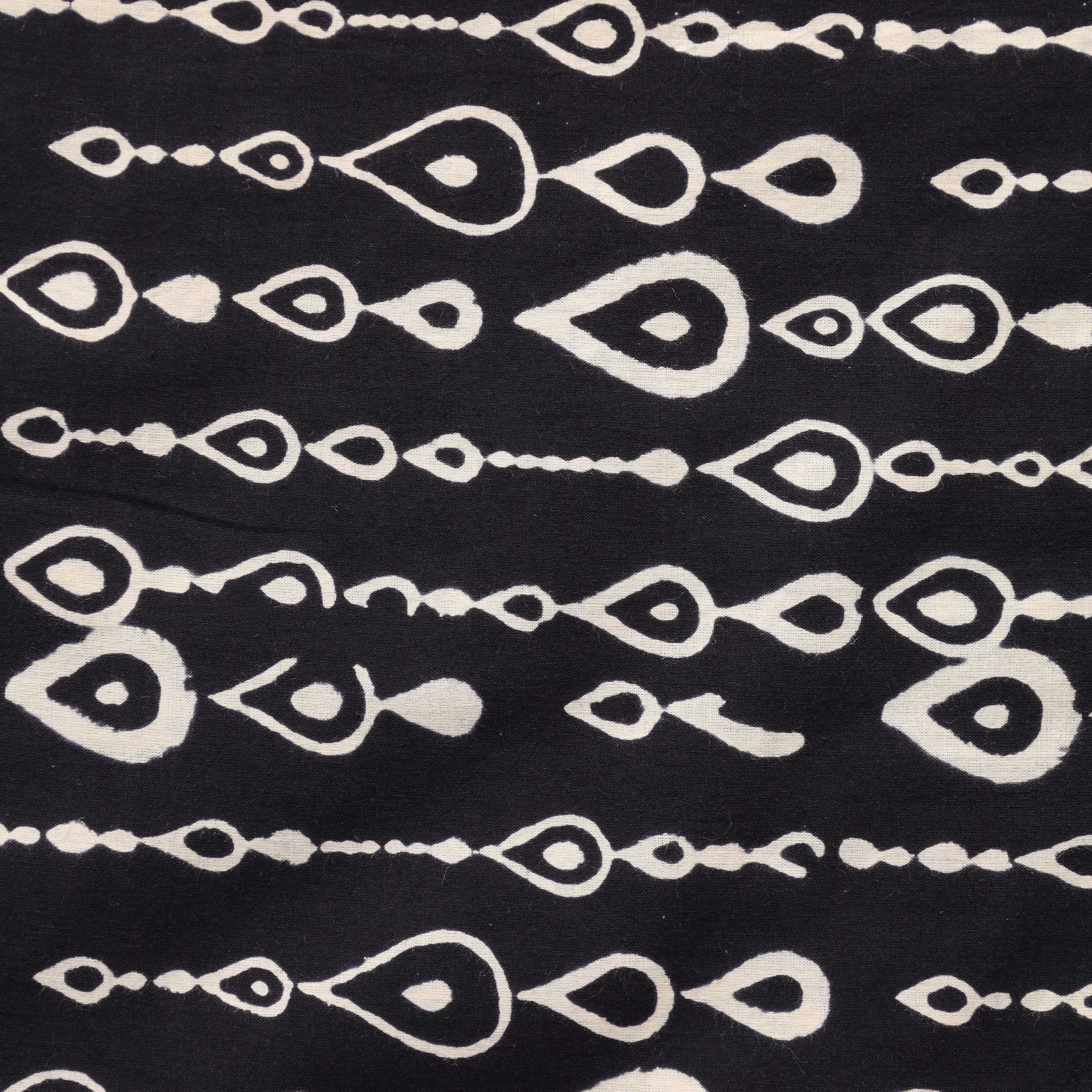 Artisan Hand Block Printed Cotton Fabric - Indigo Blue & White Teardrop Motif