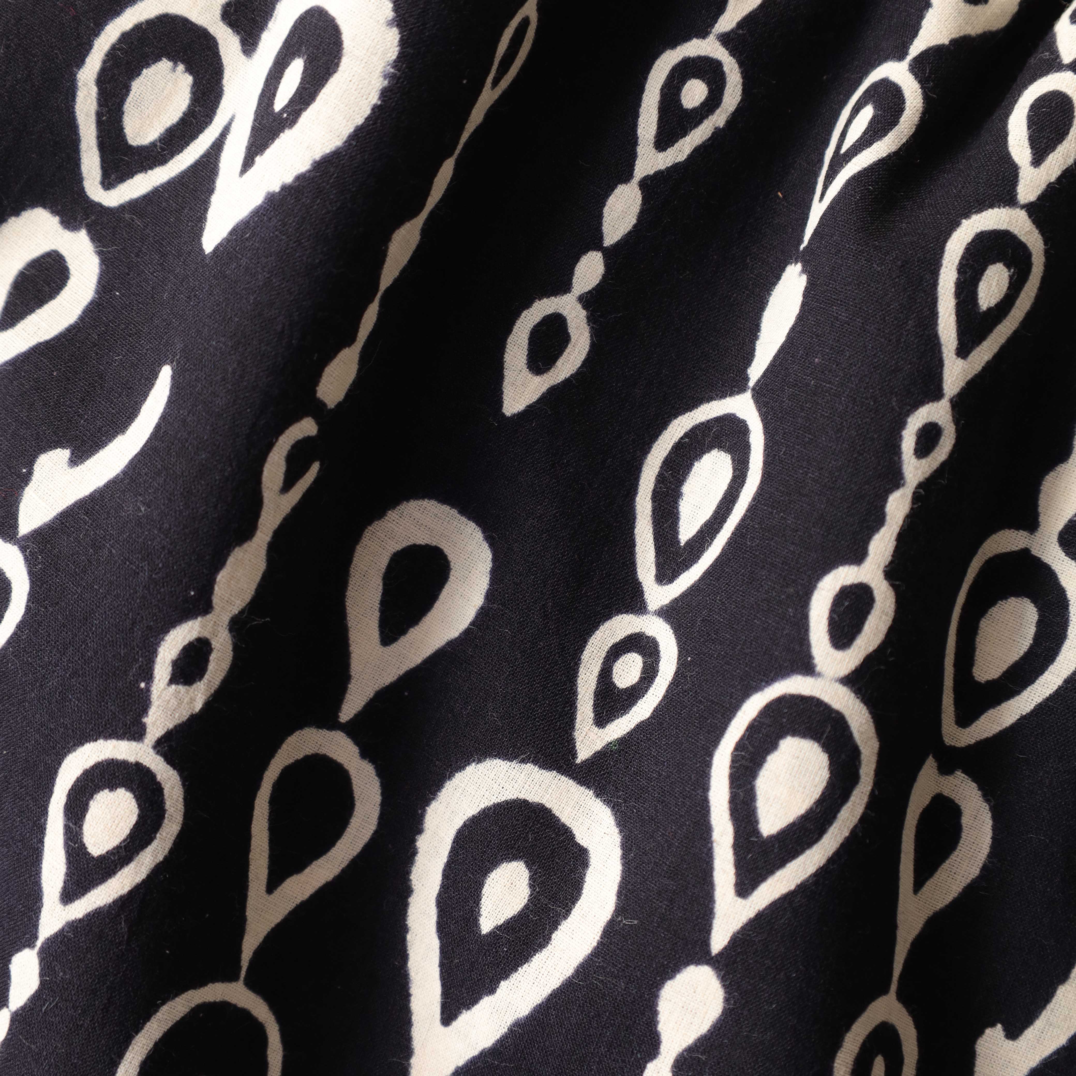 Artisan Hand Block Printed Cotton Fabric - Indigo Blue & White Teardrop Motif