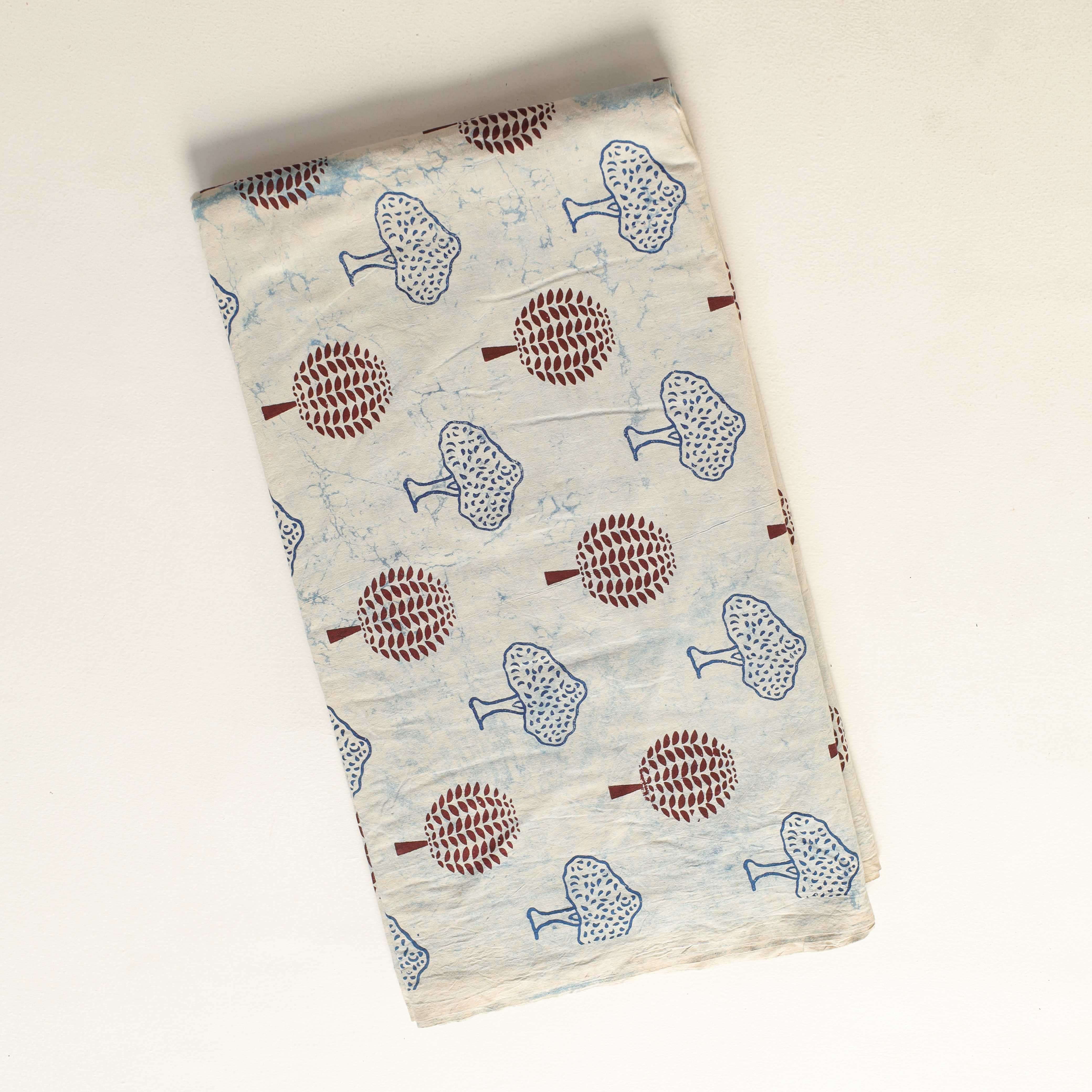Premium Hand Block Printed Cotton Fabric - Indigo & Madder Tree Motif