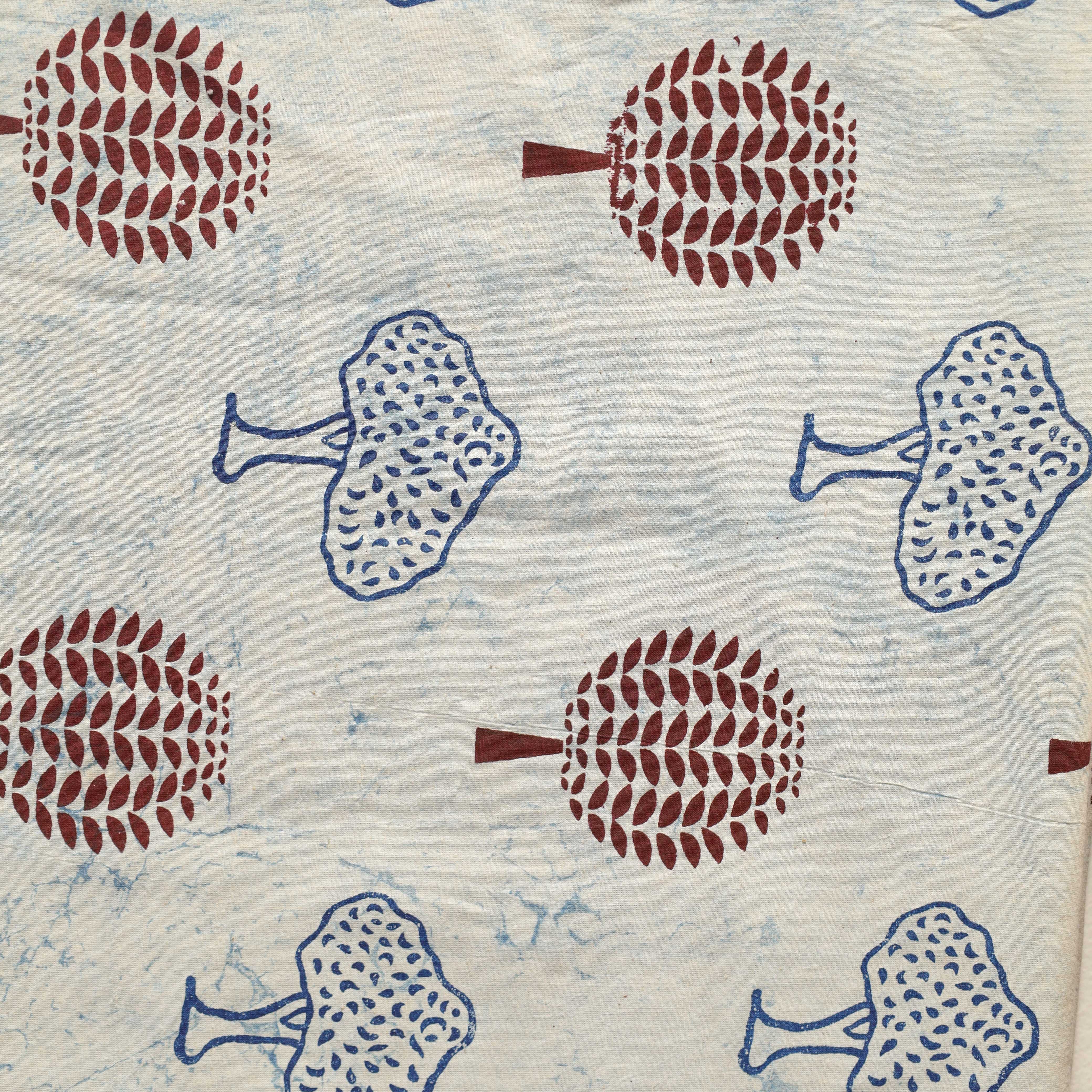 Premium Hand Block Printed Cotton Fabric - Indigo & Madder Tree Motif