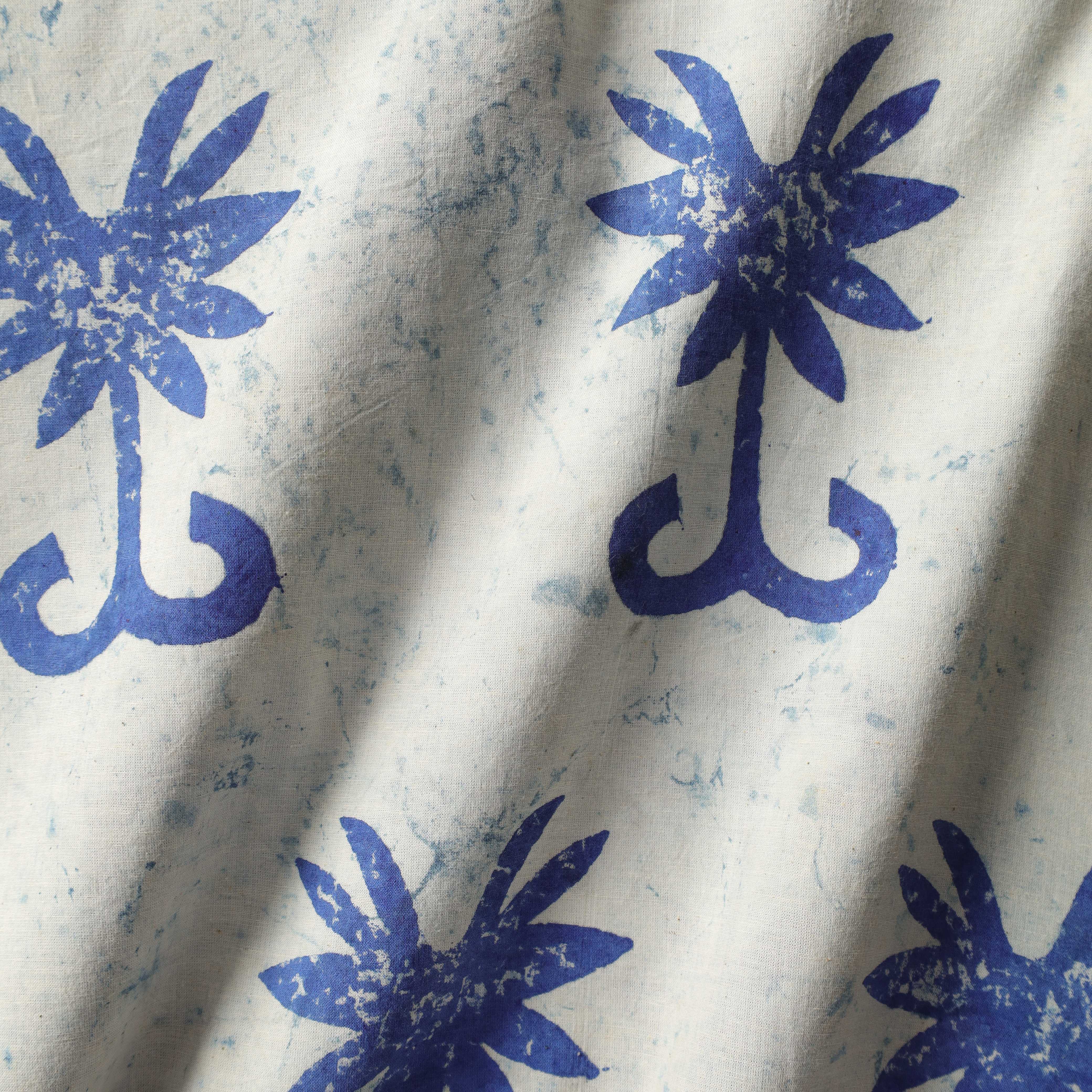 Premium Indigo Floral Hand Block Printed Cotton Fabric