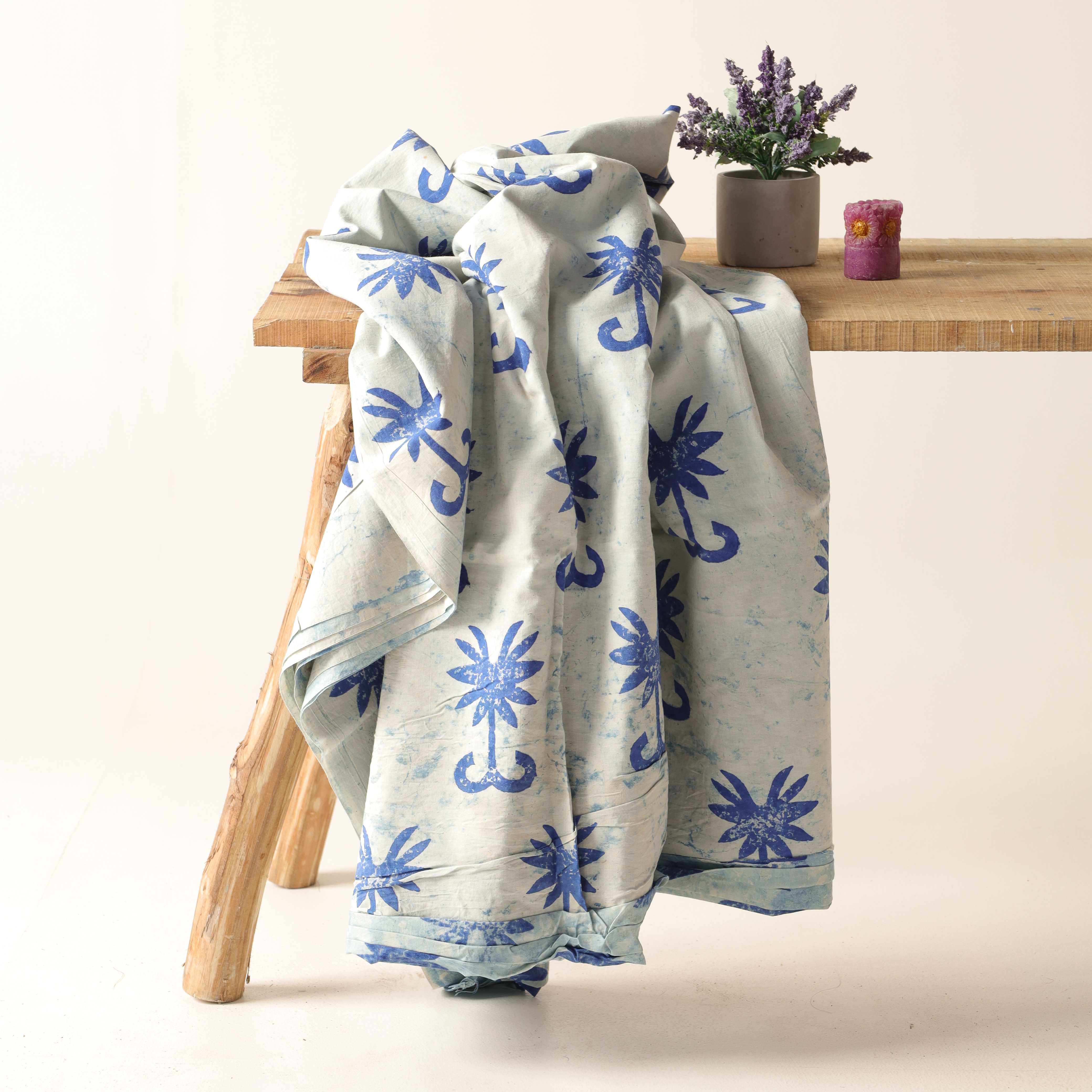 Premium Indigo Floral Hand Block Printed Cotton Fabric
