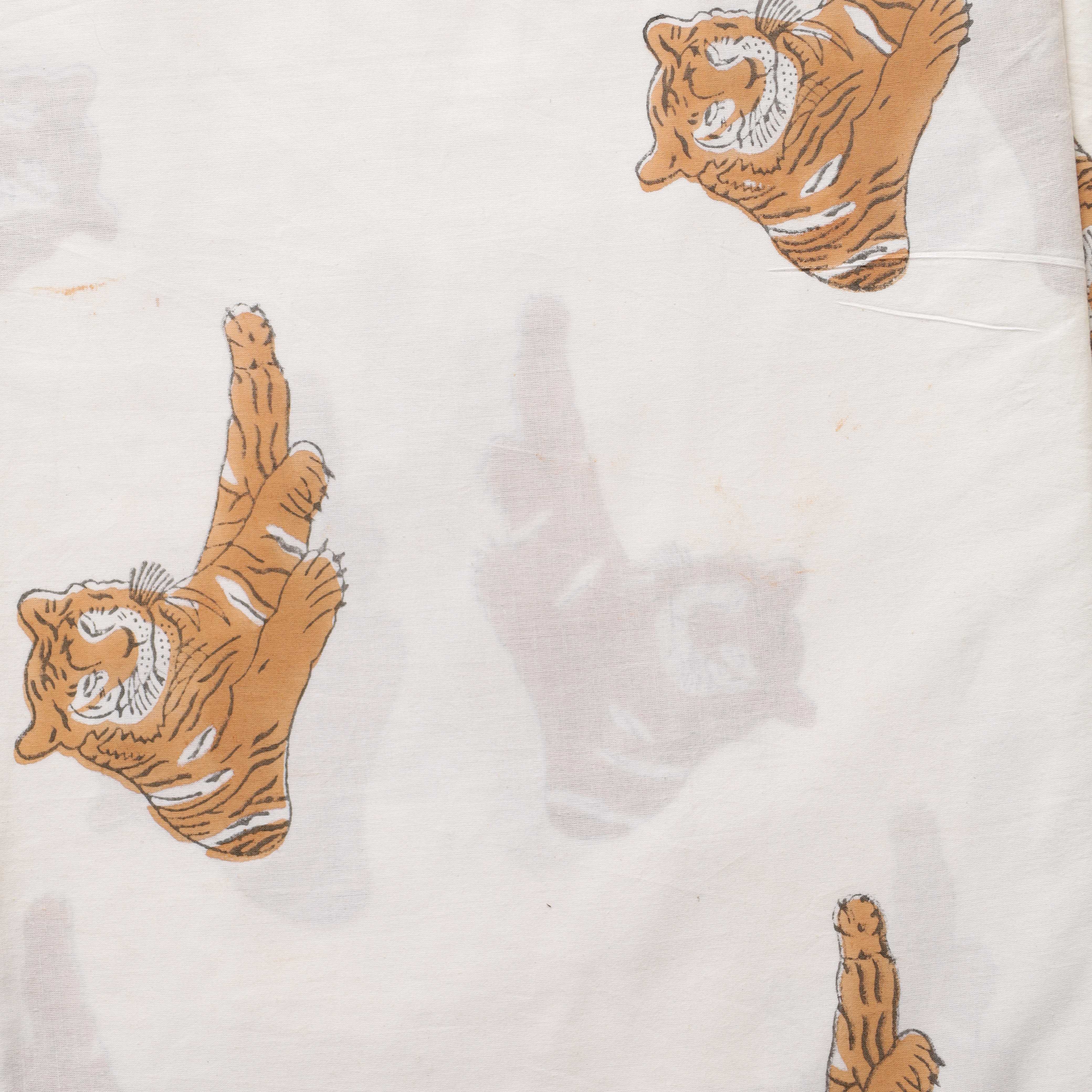 Hand Block Printed Tiger Motif Cotton Fabric - Artisan Crafted Textile