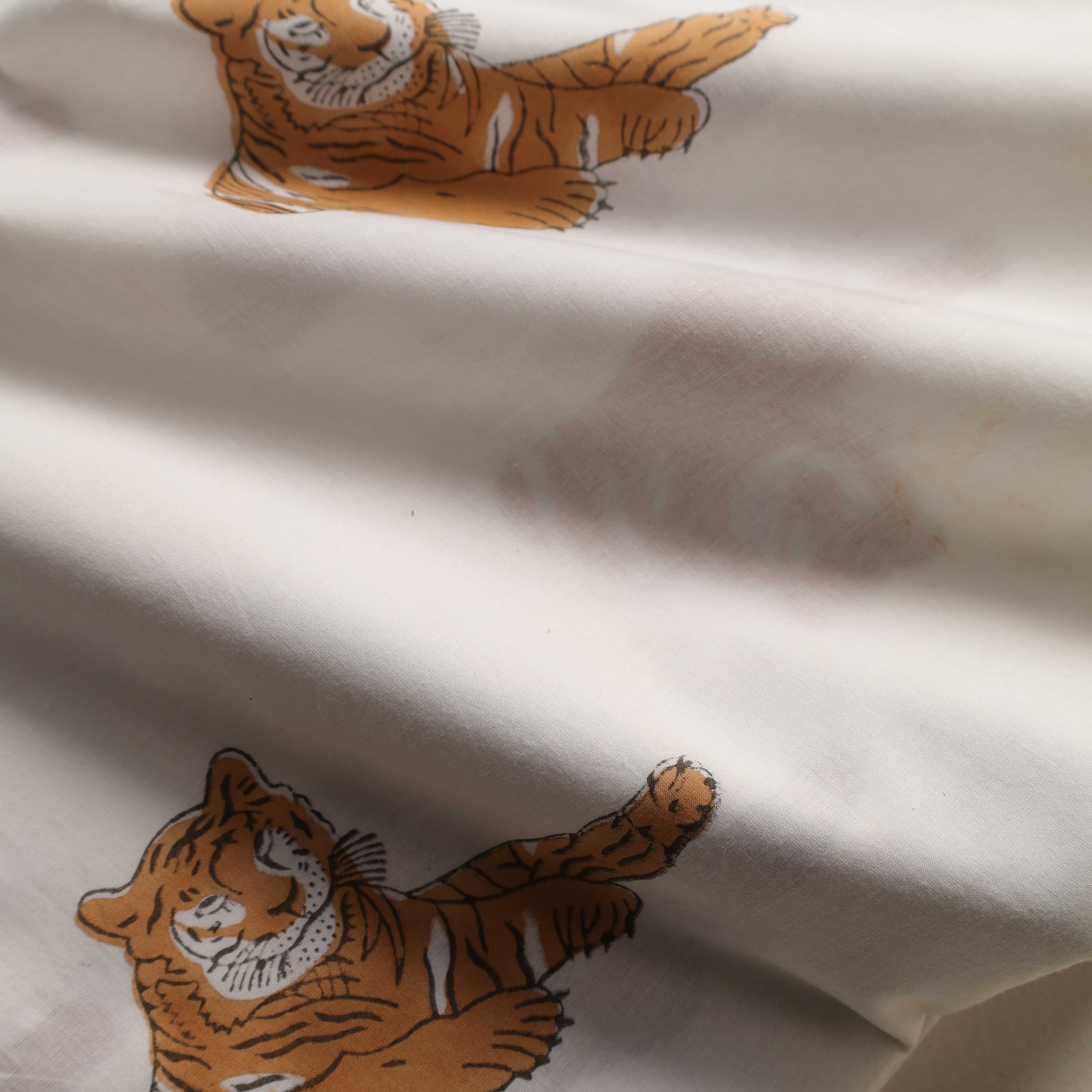 Hand Block Printed Tiger Motif Cotton Fabric - Artisan Crafted Textile
