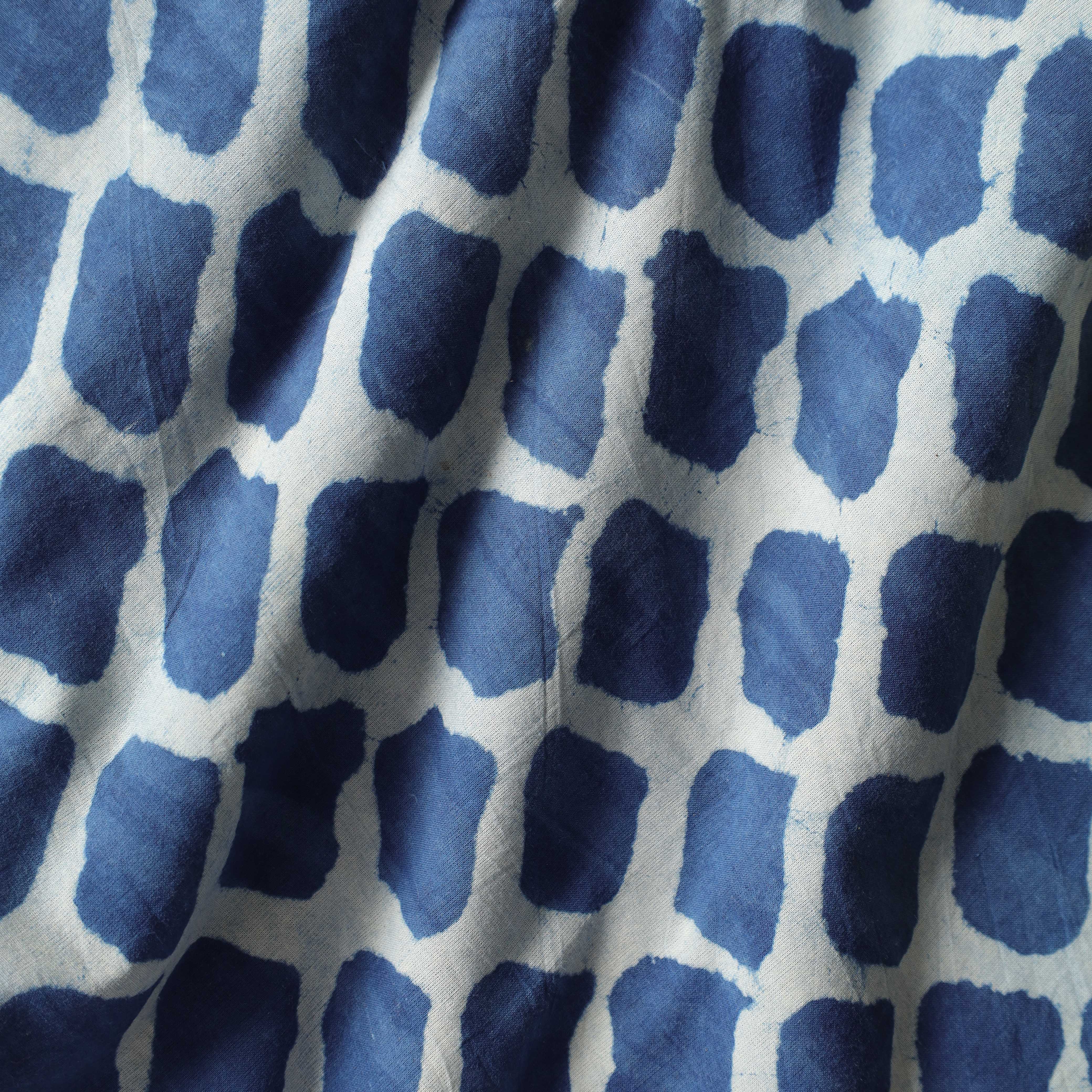 Indigo Hand Block Printed Cotton Fabric - Geometric Tile Motif
