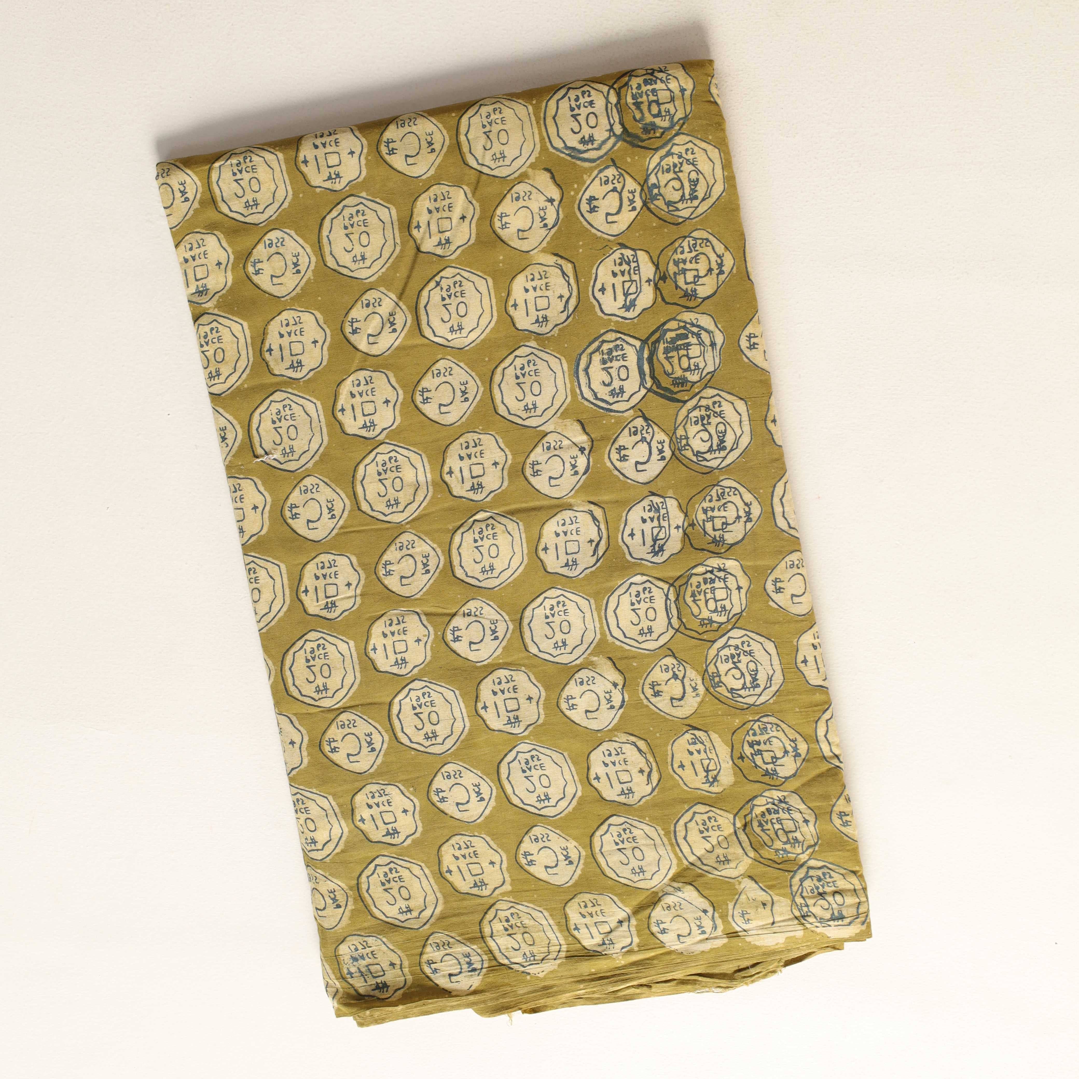 Vintage Coin Motif Hand Block Printed Cotton Fabric