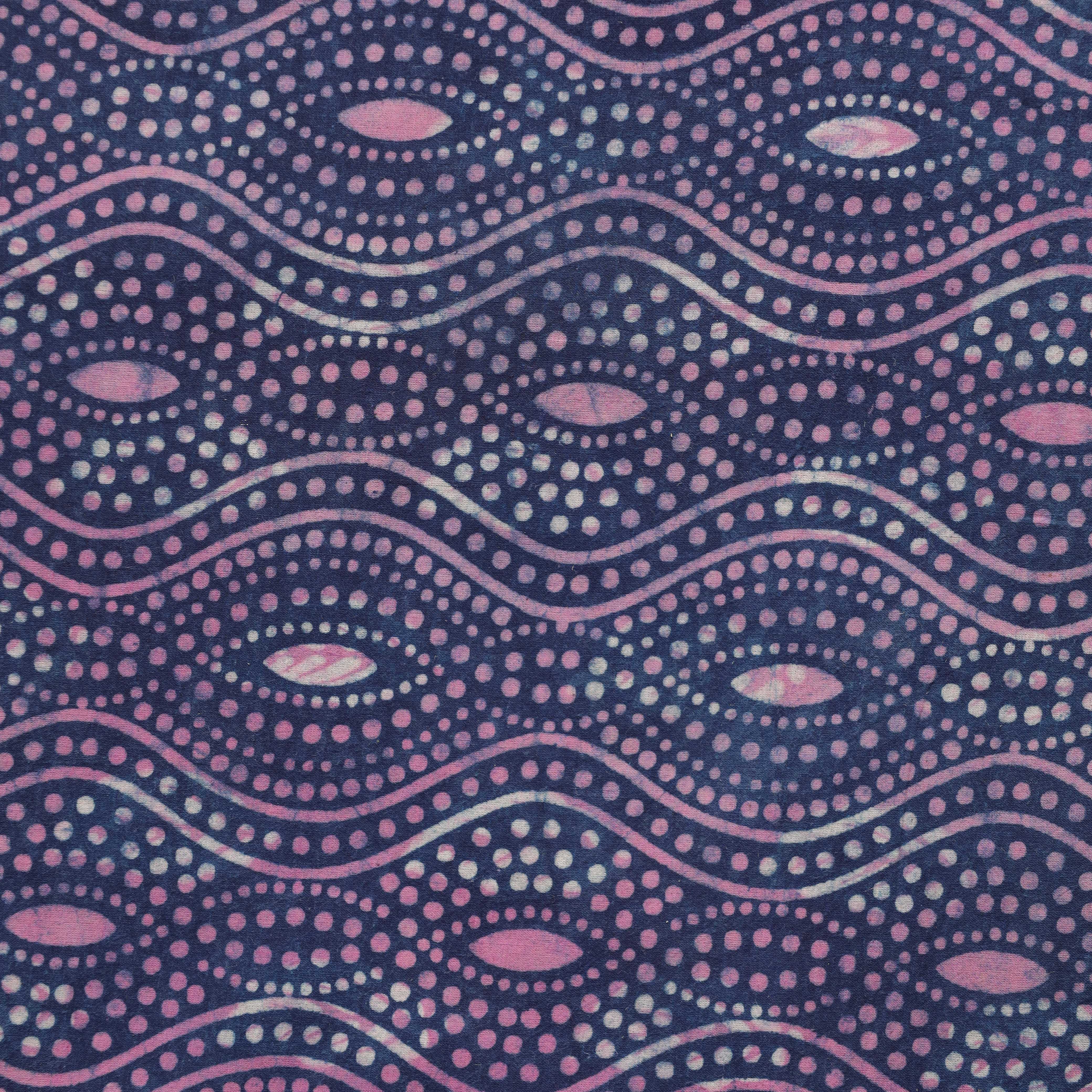 Indigo & Pink Wave Dabu Print Cotton Fabric