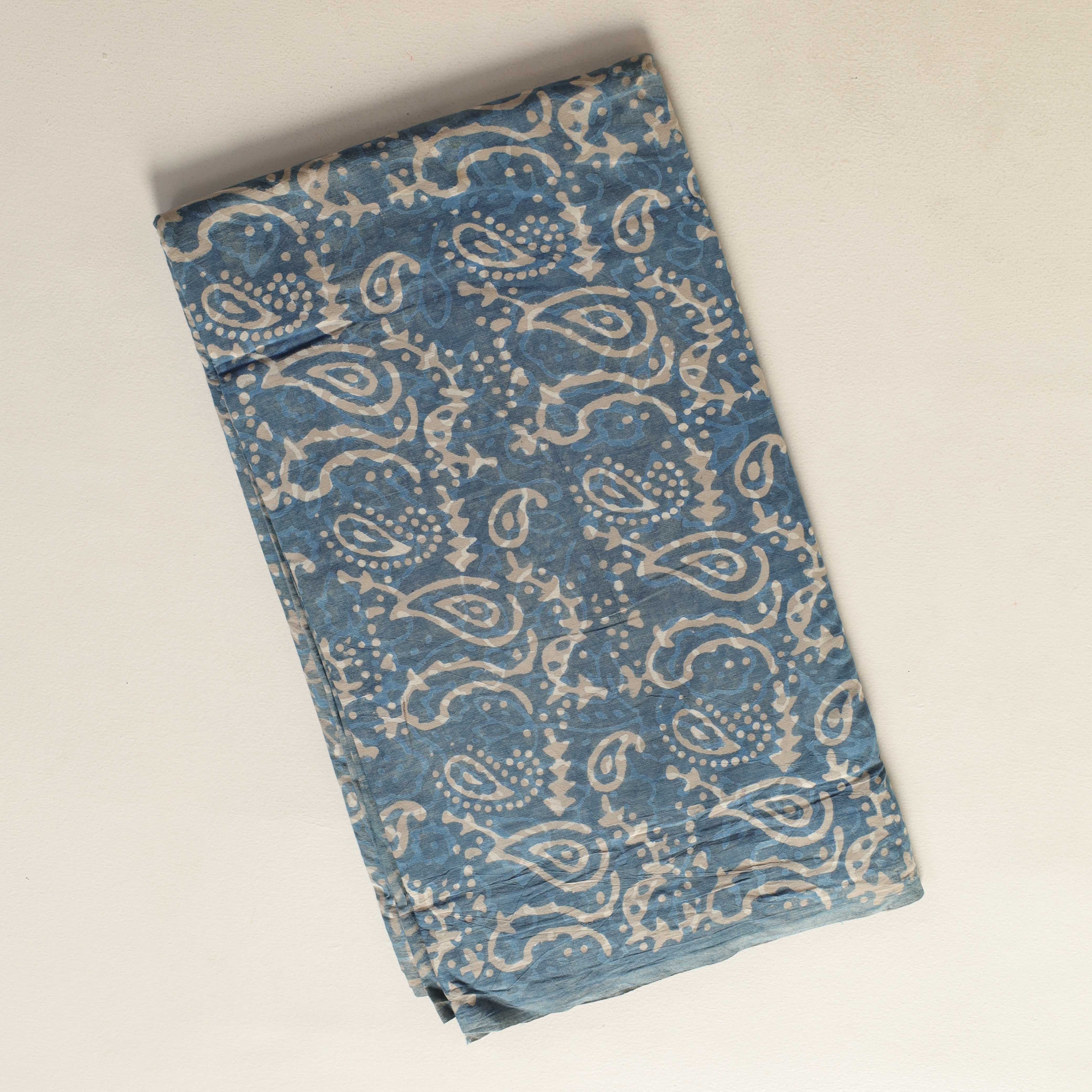 Indigo Paisley Hand Block Printed Cotton Fabric