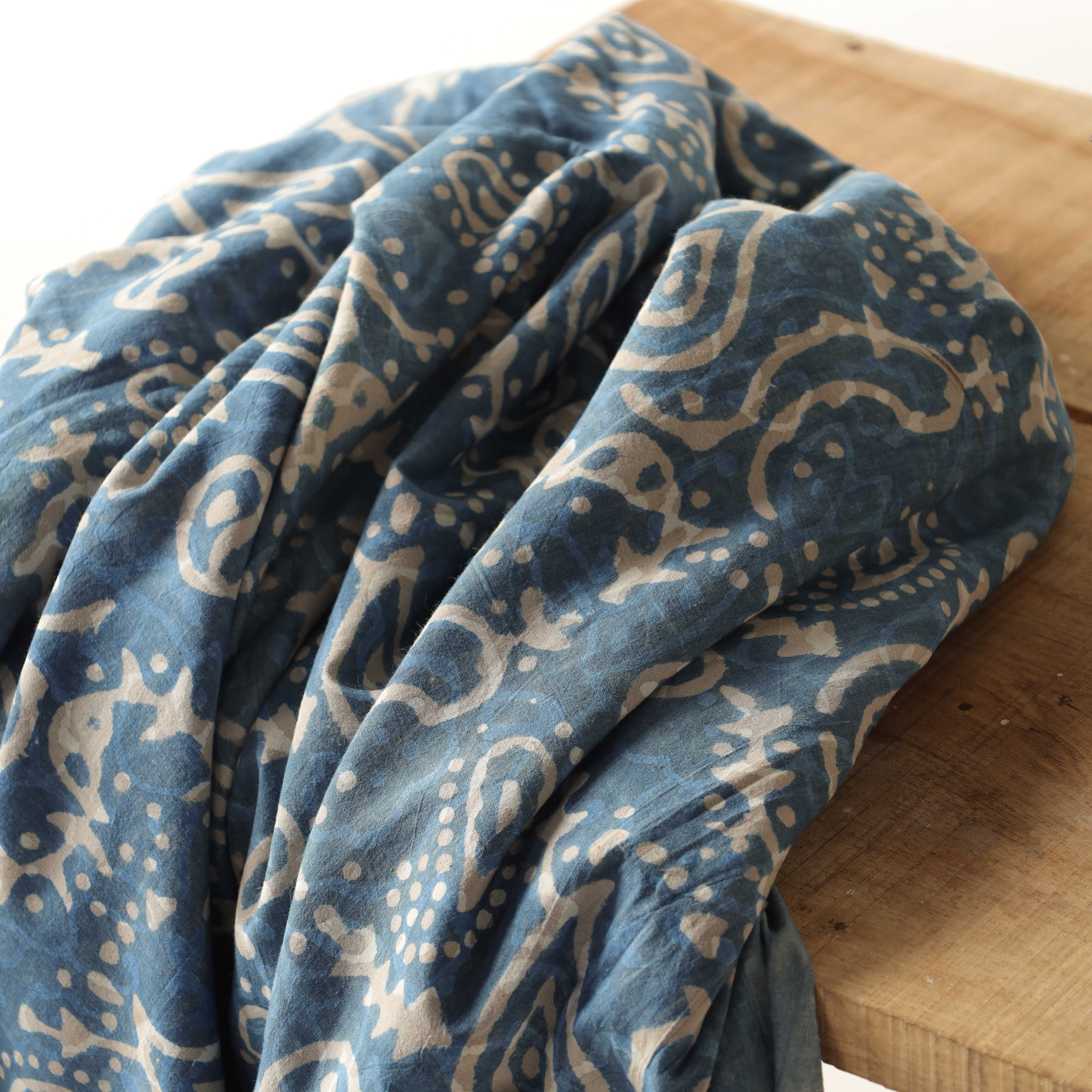 Indigo Paisley Hand Block Printed Cotton Fabric