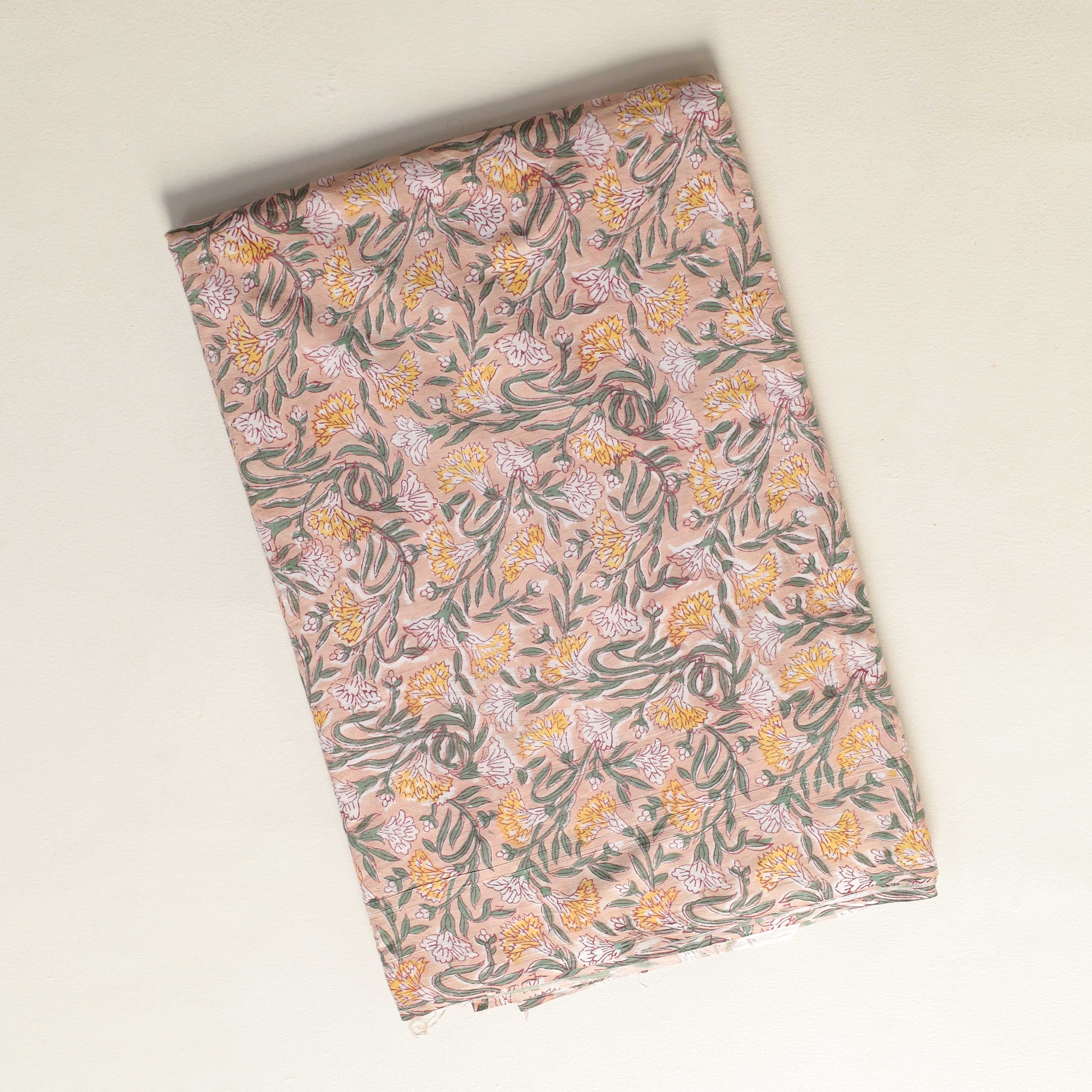 Peach Sorbet Floral Hand Block Printed Cotton Fabric