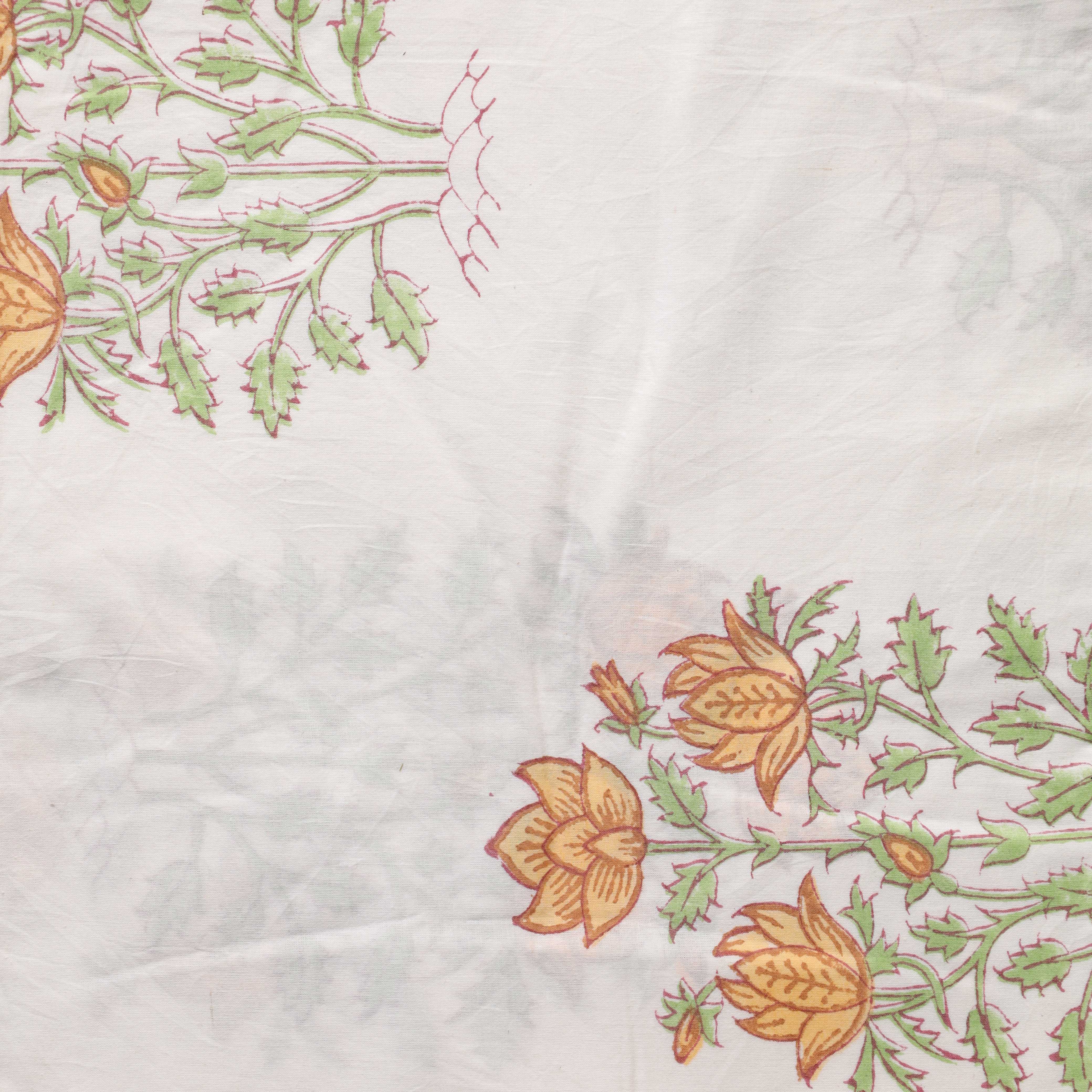 Saffron Marigold Hand Block Printed Cotton Fabric