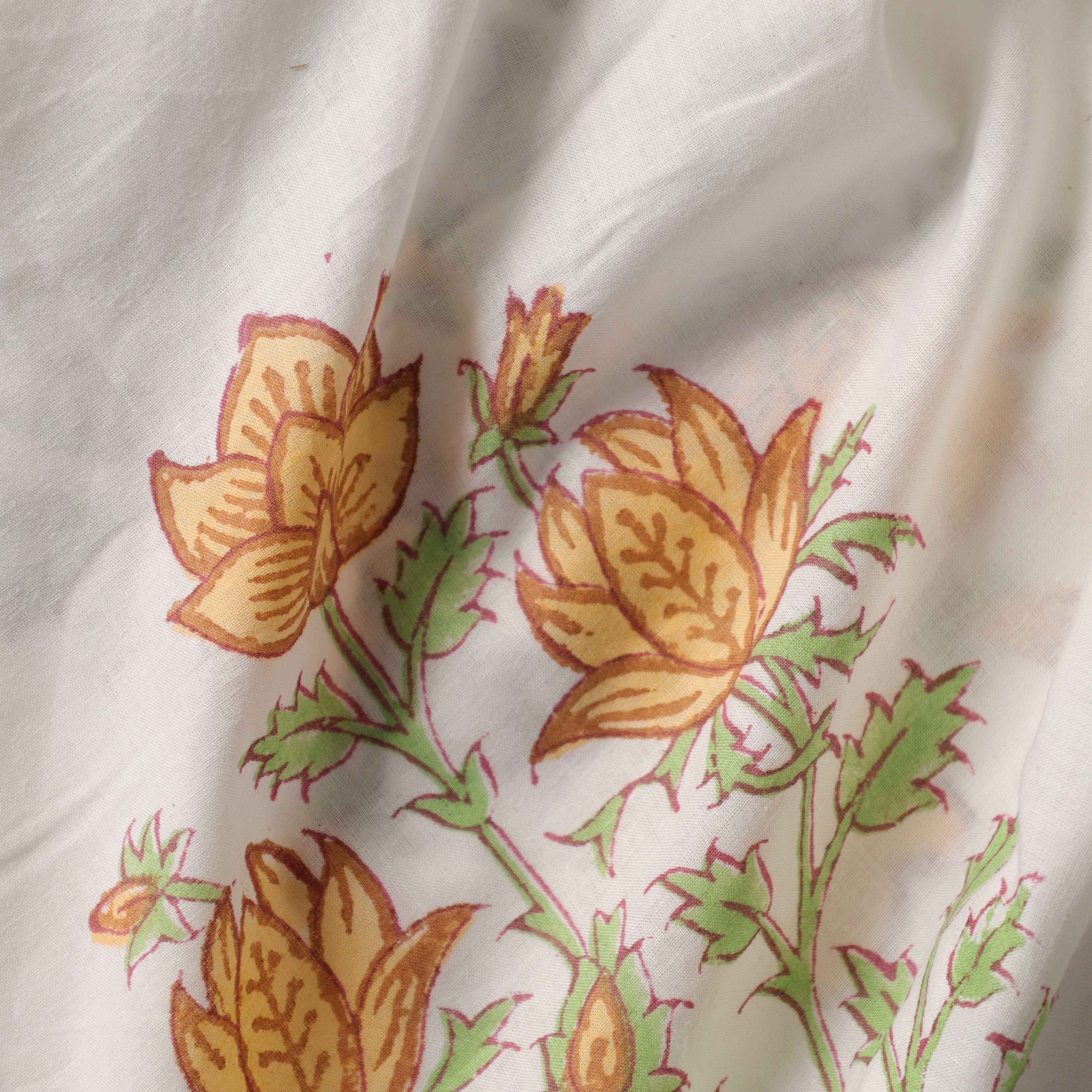 Saffron Marigold Hand Block Printed Cotton Fabric