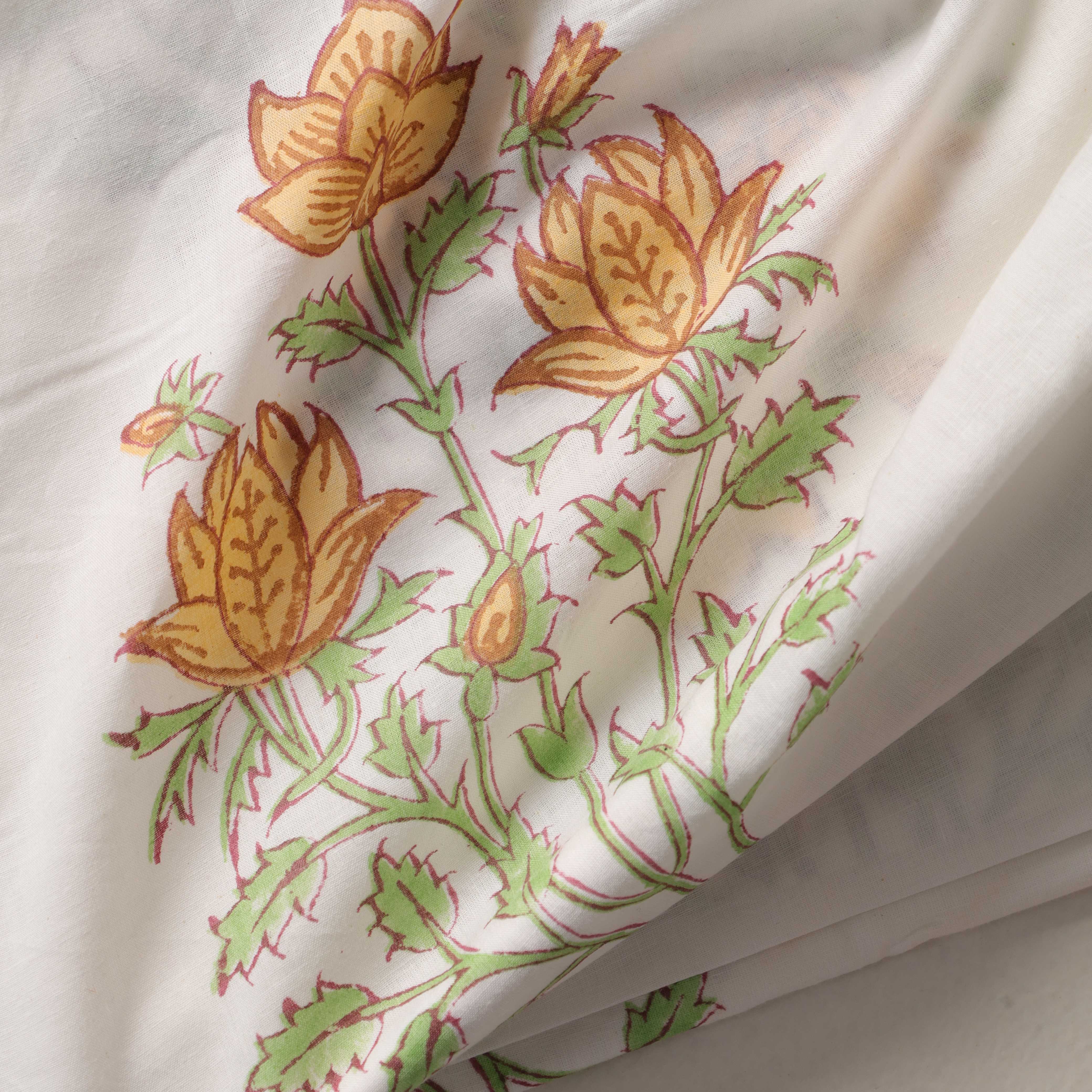 Saffron Marigold Hand Block Printed Cotton Fabric