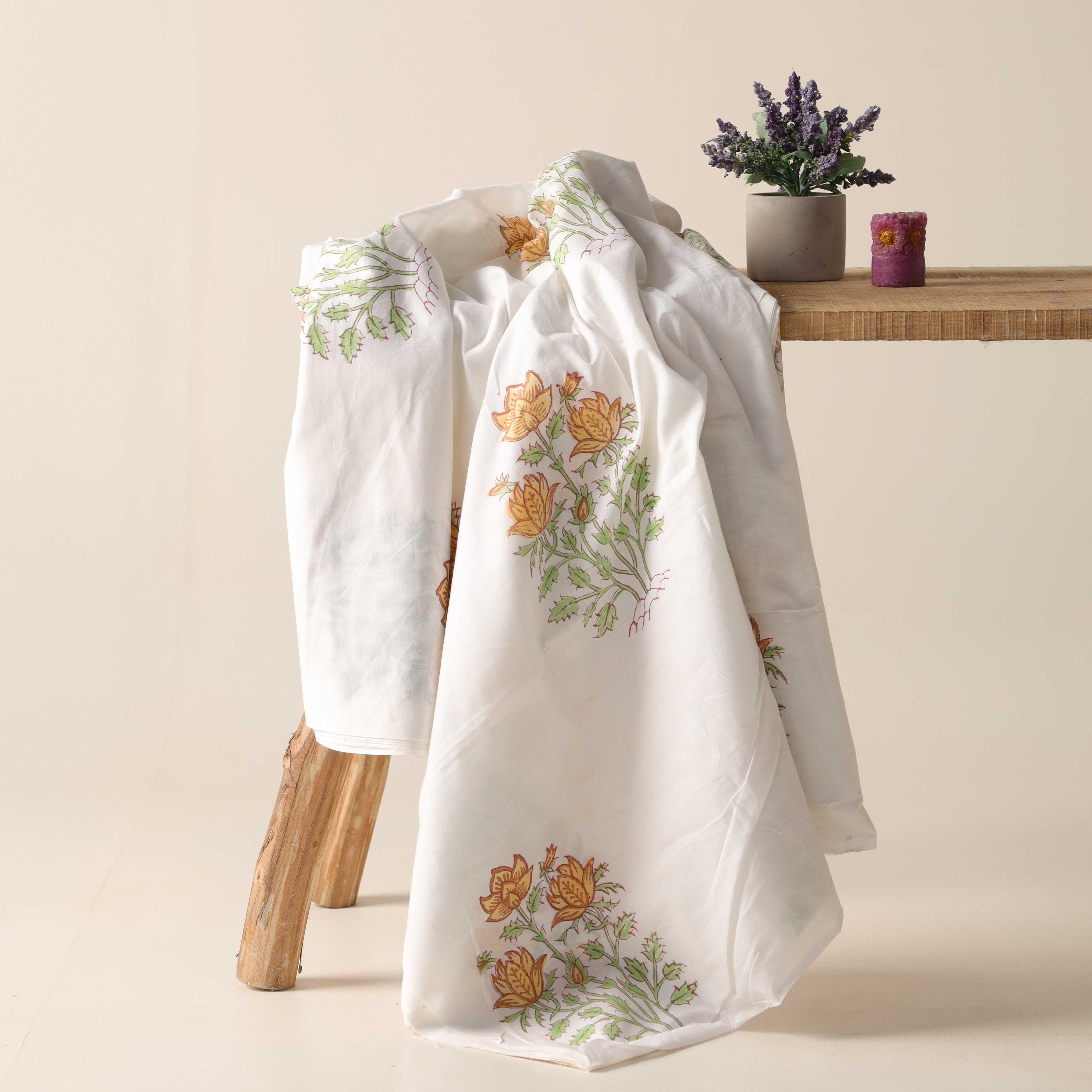 Saffron Marigold Hand Block Printed Cotton Fabric