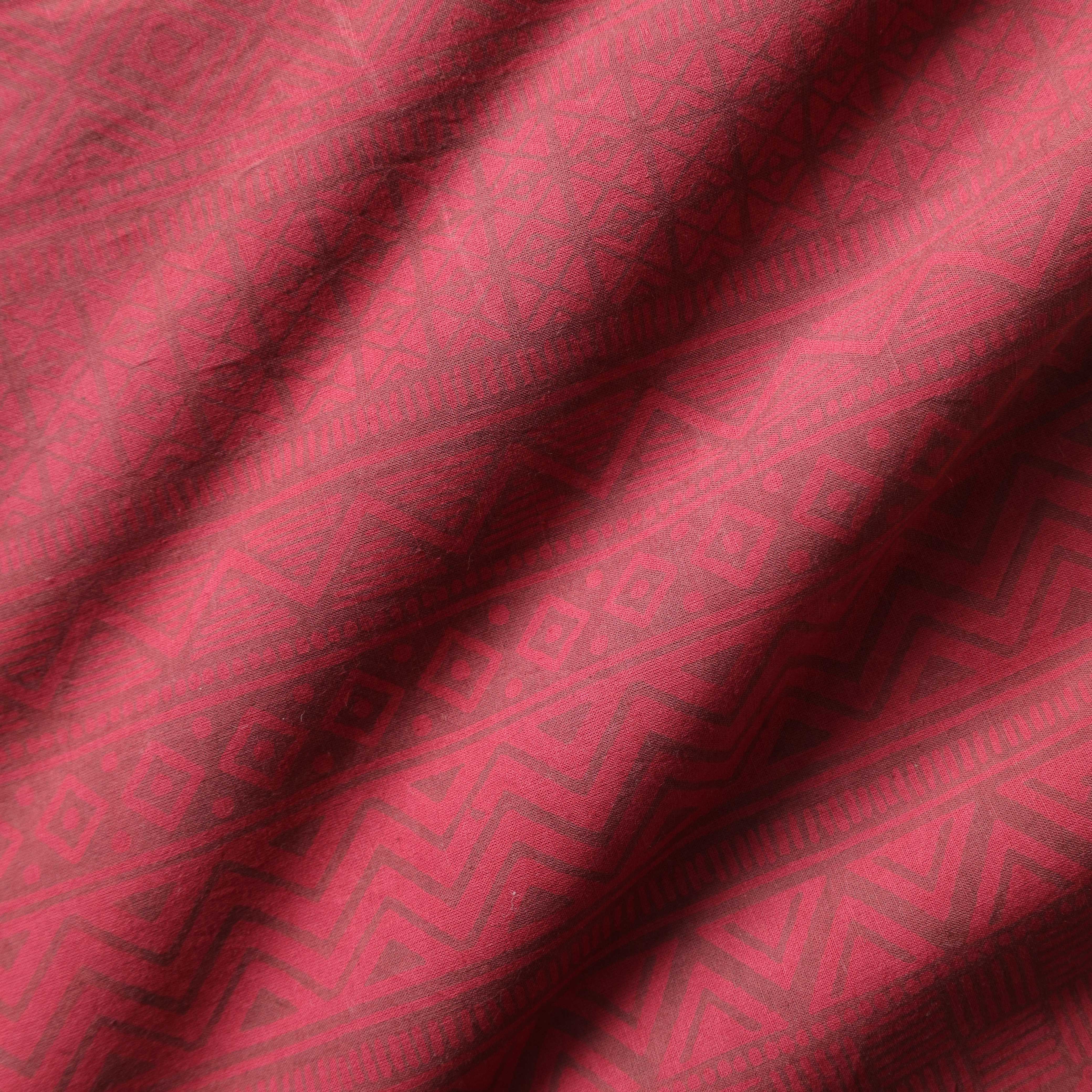 Maroon Geometric Tribal Hand Block Printed Cotton Fabric