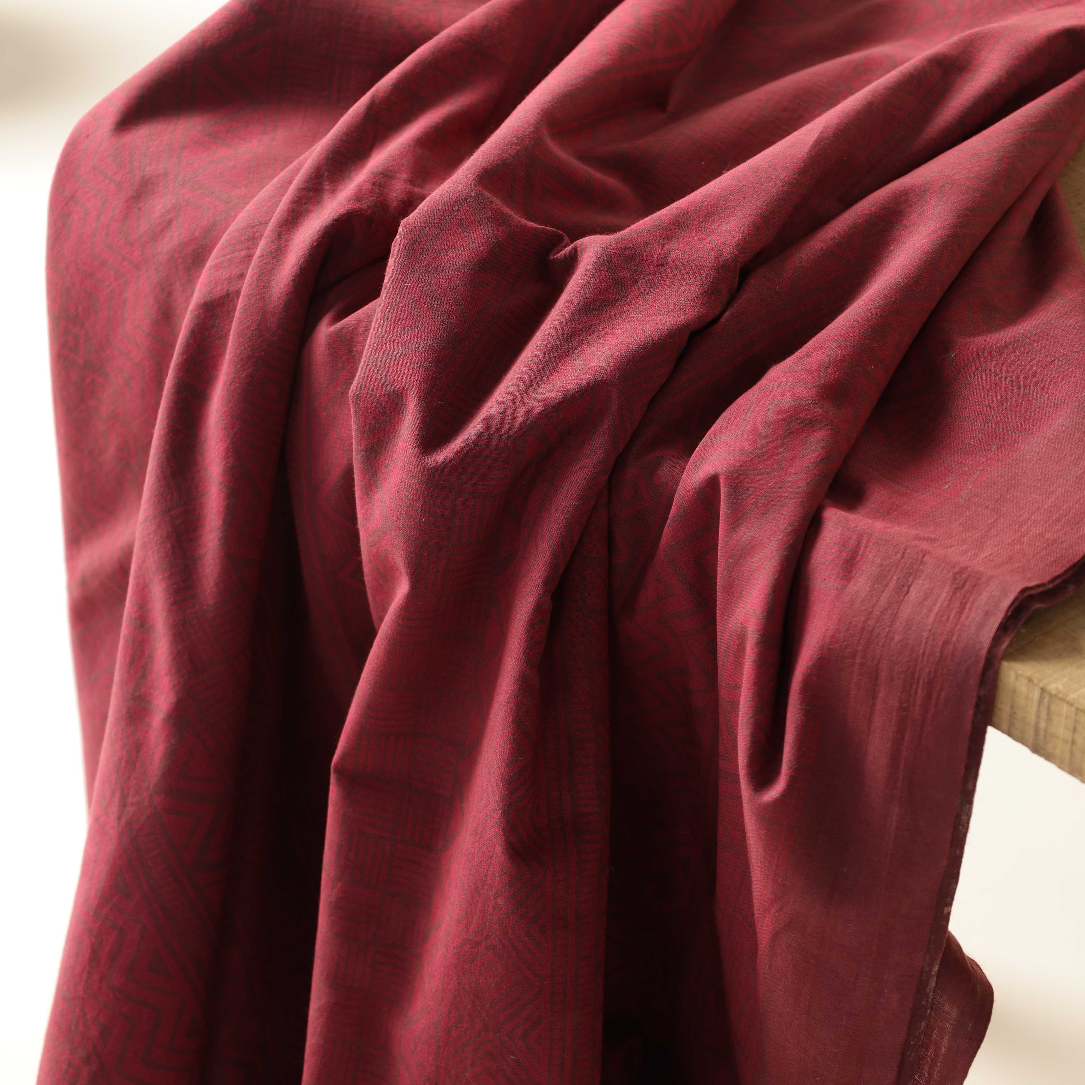Maroon Geometric Tribal Hand Block Printed Cotton Fabric