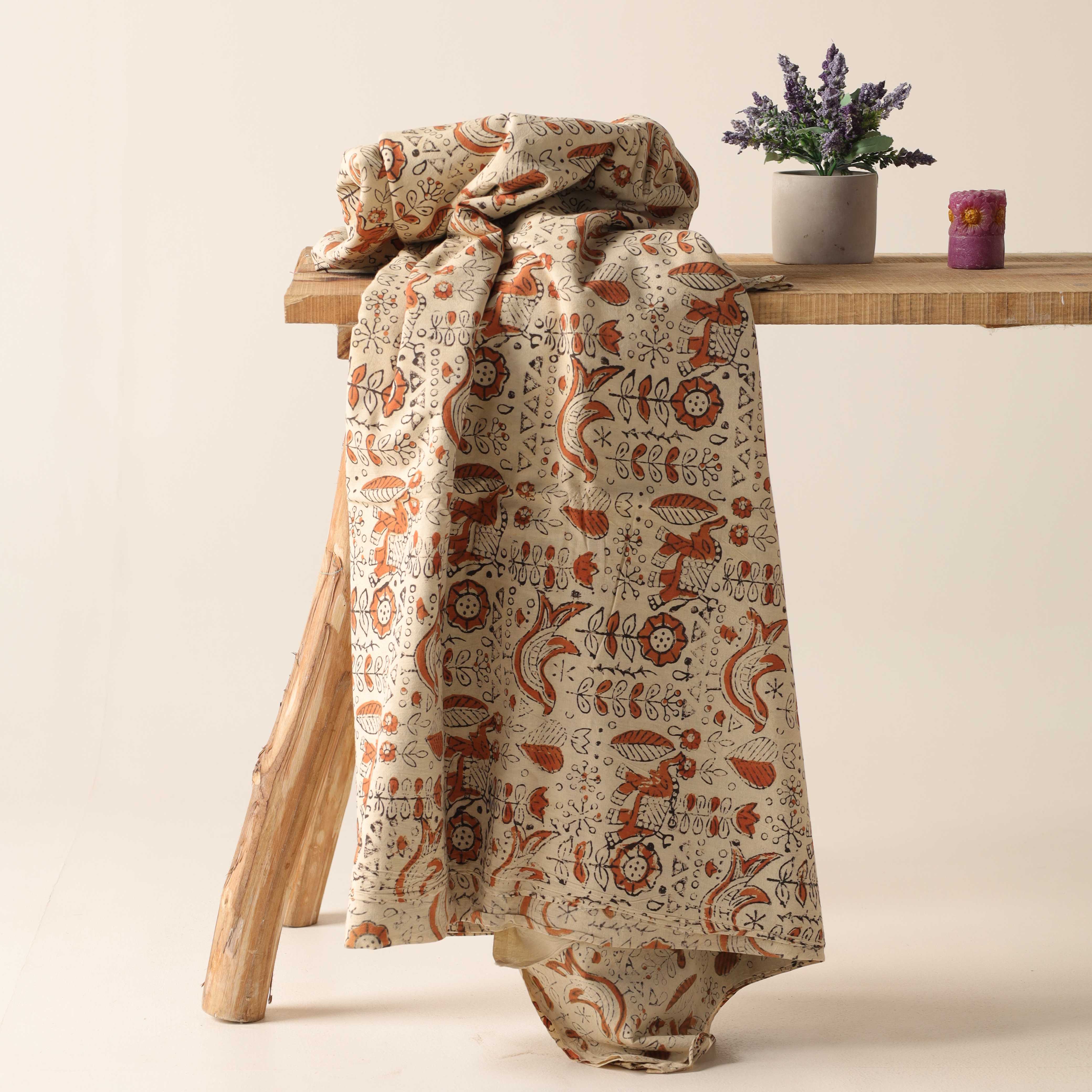 Artisan Hand Block Printed Cotton Fabric - Heritage Elephant and Avian Motif
