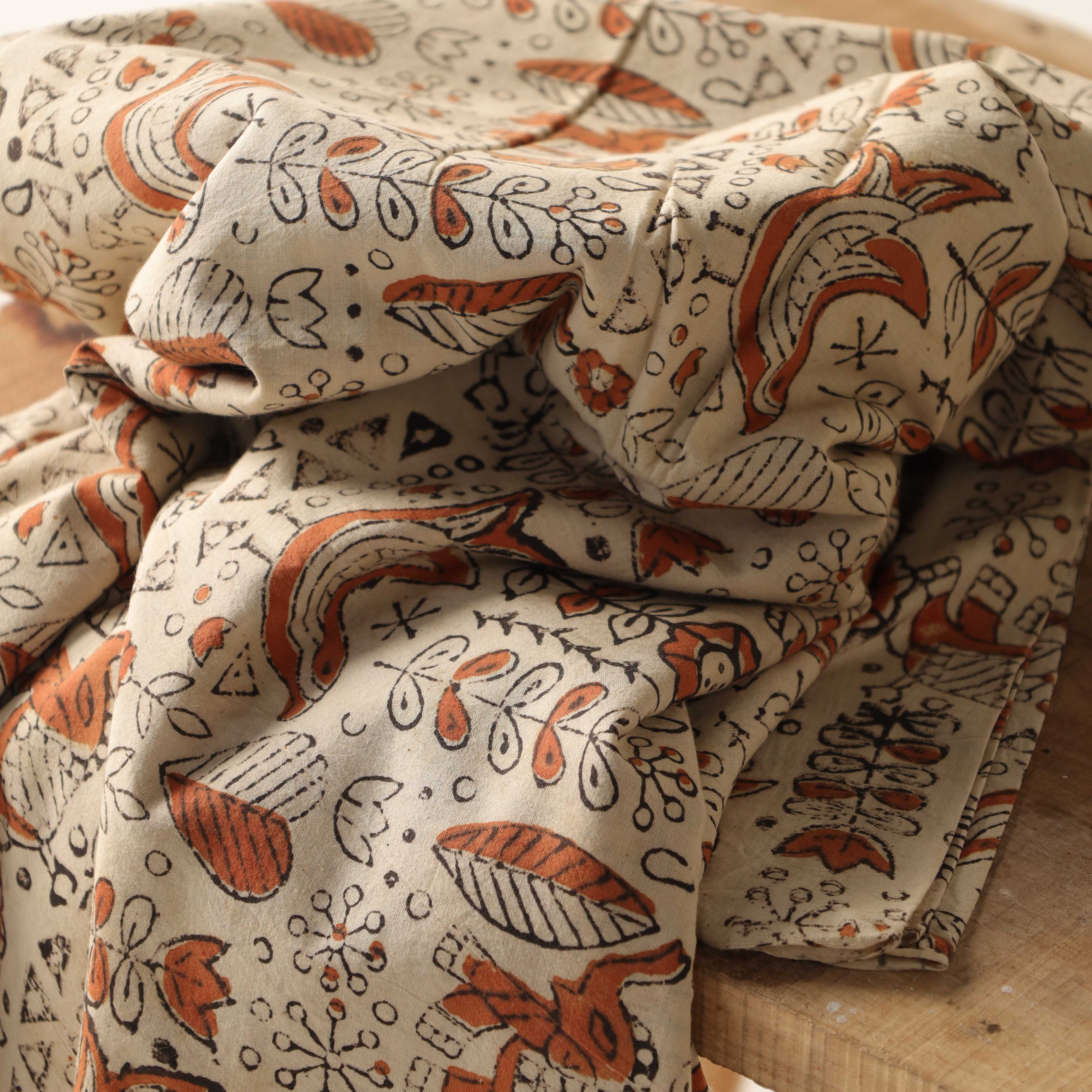 Artisan Hand Block Printed Cotton Fabric - Heritage Elephant and Avian Motif
