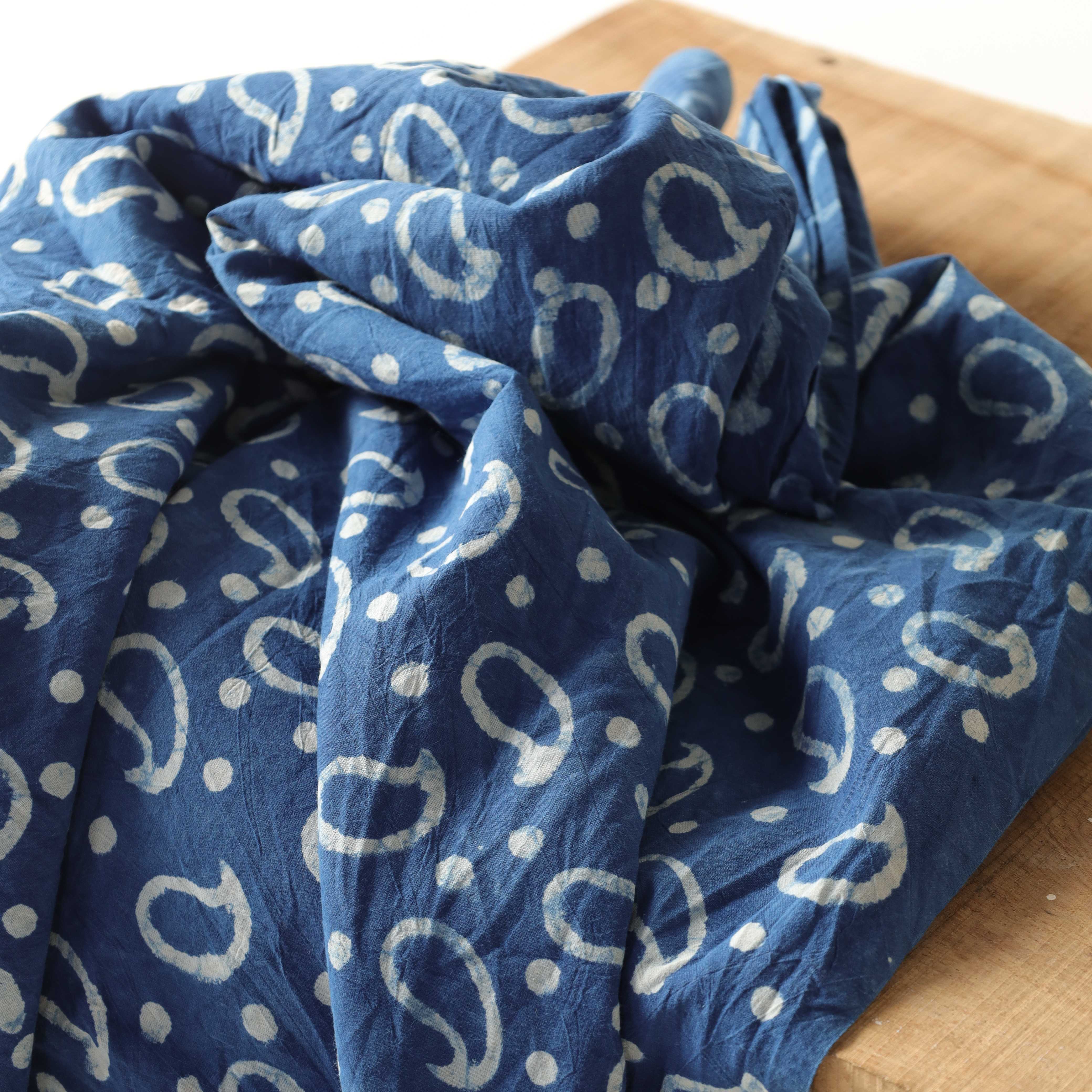 Artisan Hand Block Printed Cotton Fabric - Indigo Buti Paisley