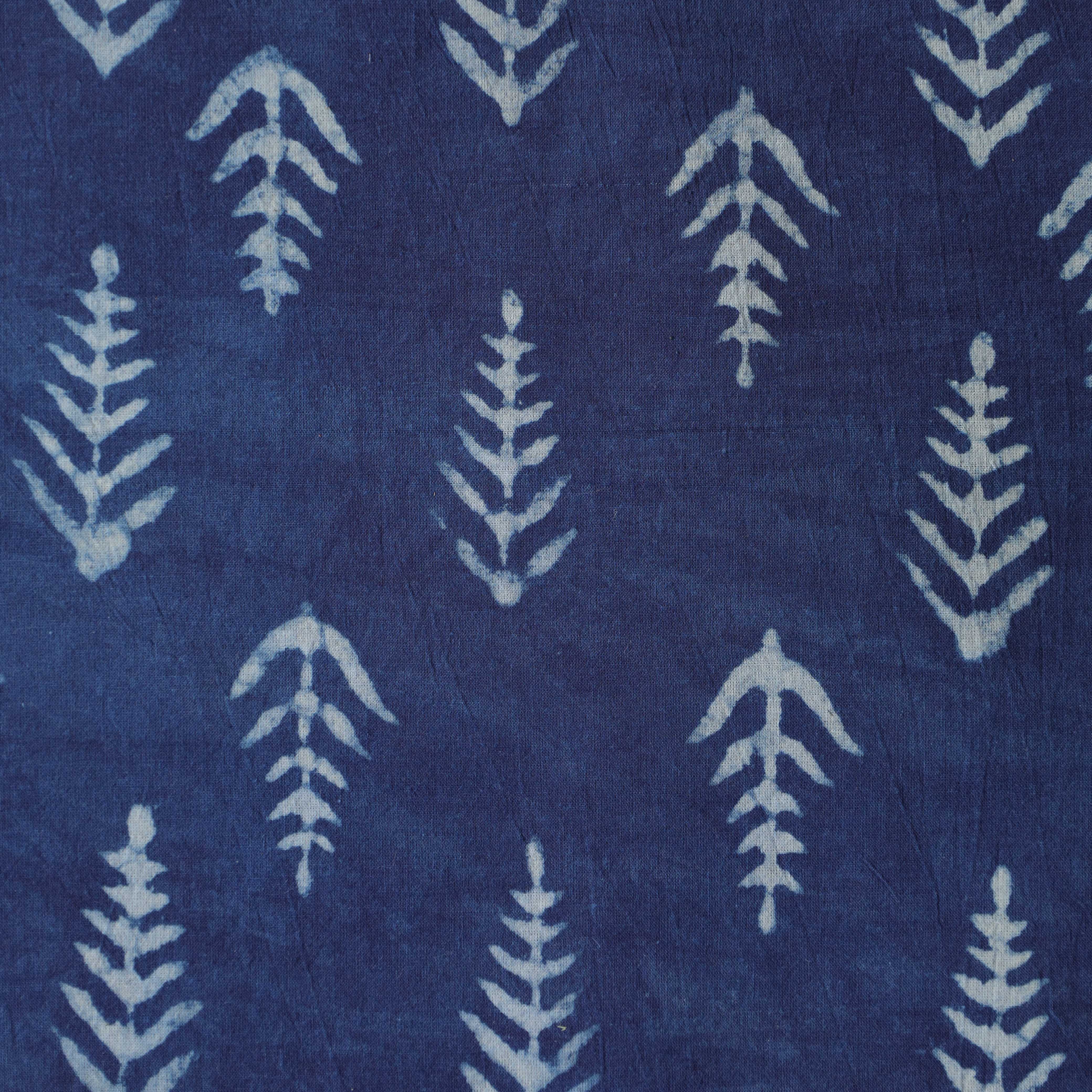 Artisan Hand Block Printed Cotton Fabric - Indigo Fir Tree Motif