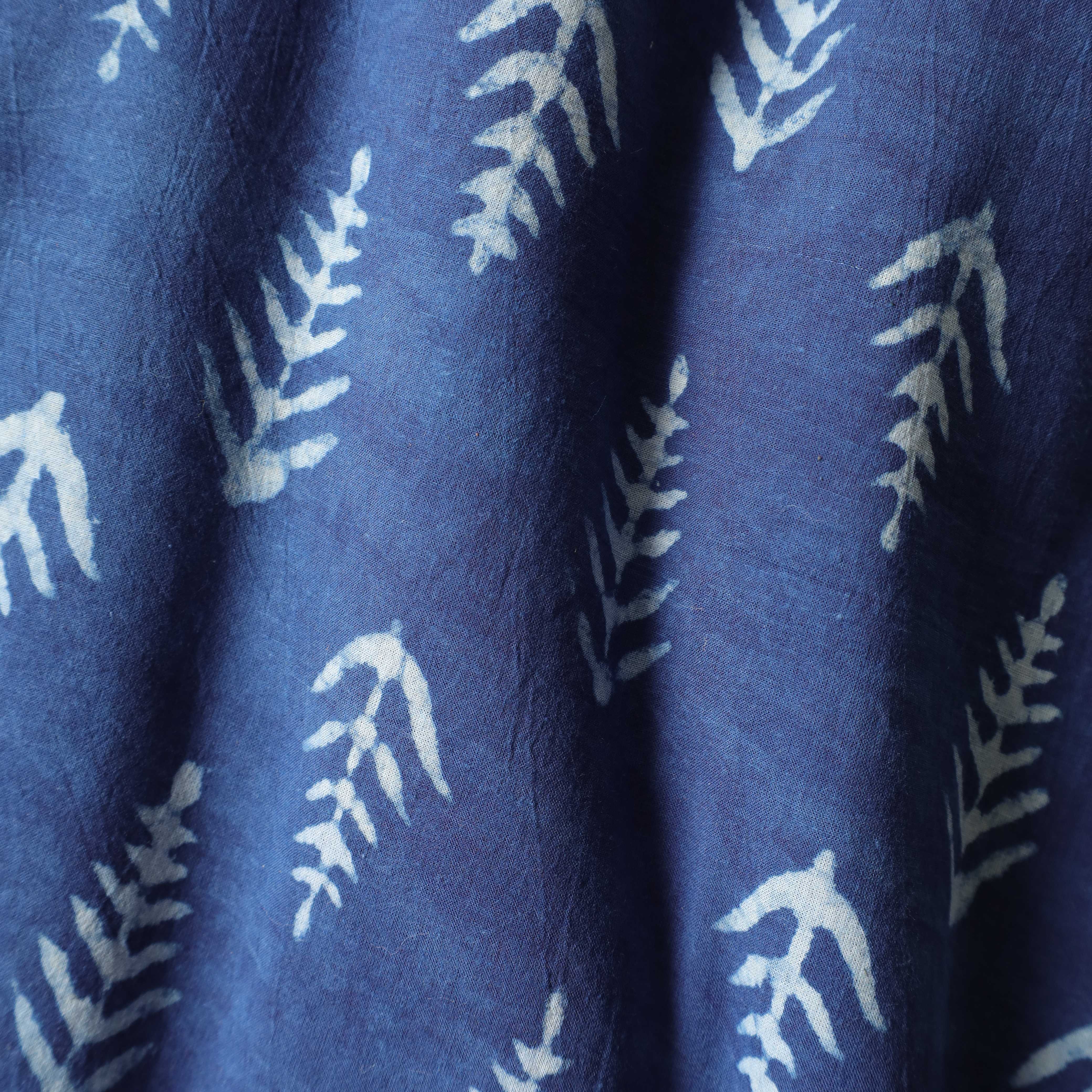 Artisan Hand Block Printed Cotton Fabric - Indigo Fir Tree Motif