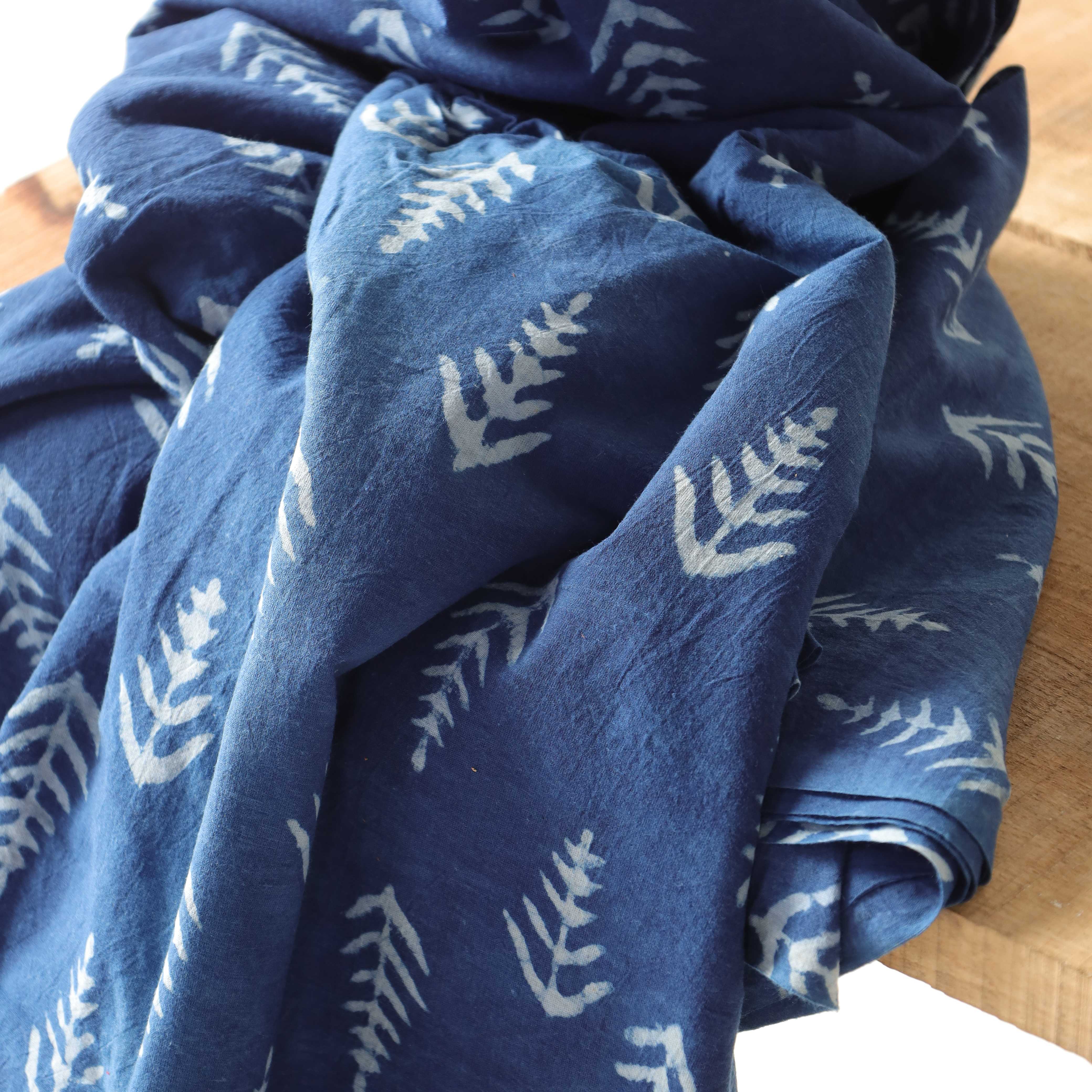 Artisan Hand Block Printed Cotton Fabric - Indigo Fir Tree Motif