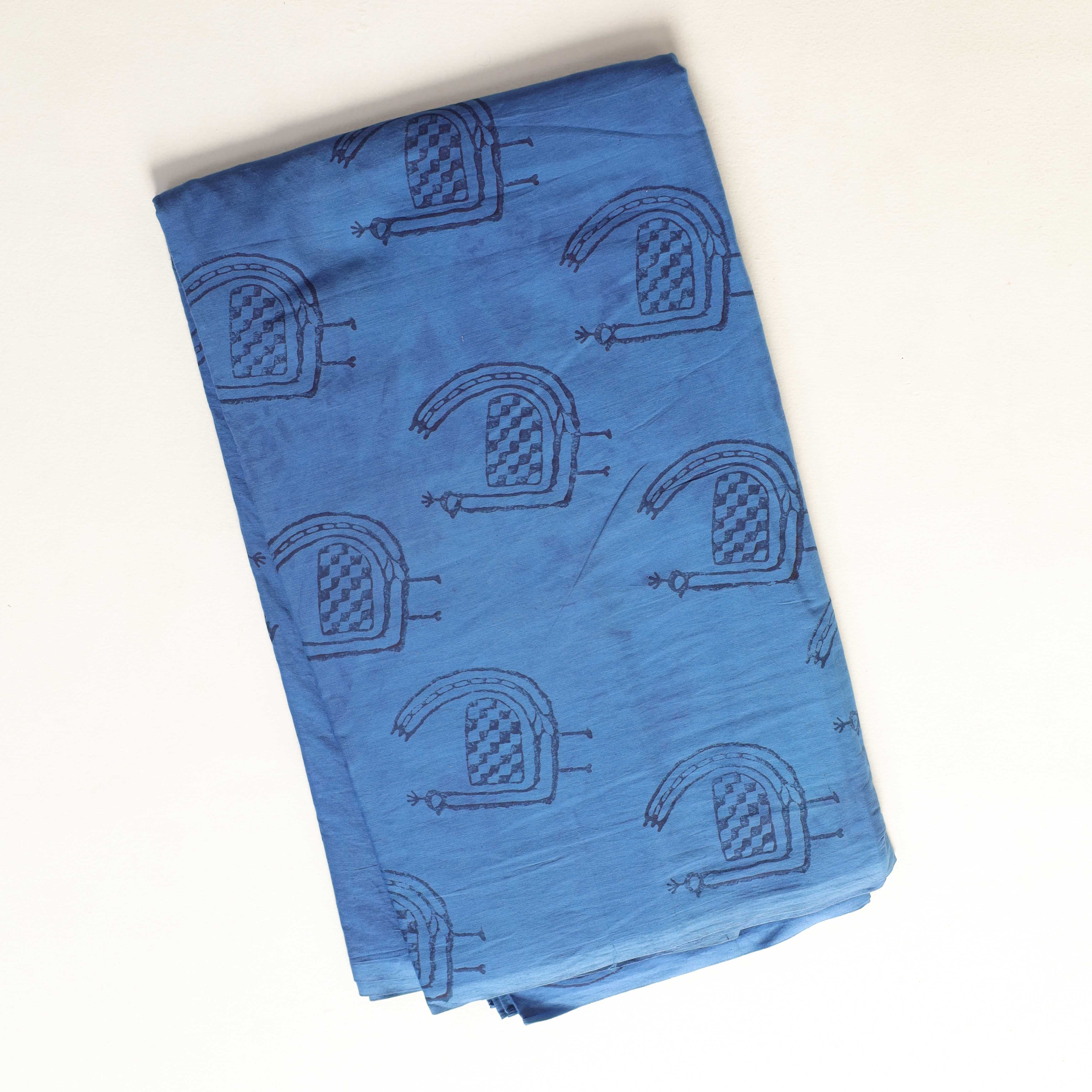 Artisan Hand Block Printed Cotton Fabric - Indigo Shield Motif