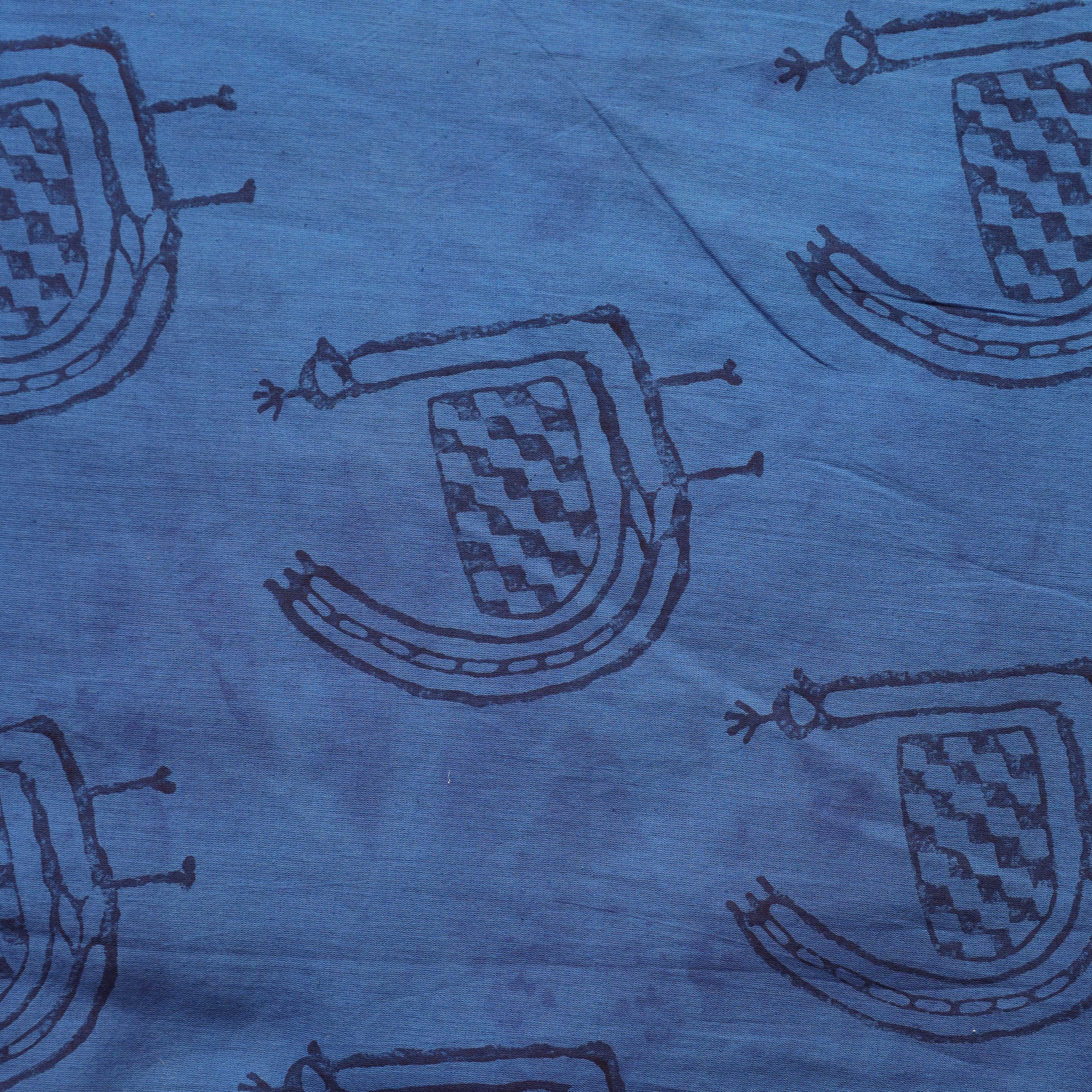 Artisan Hand Block Printed Cotton Fabric - Indigo Shield Motif