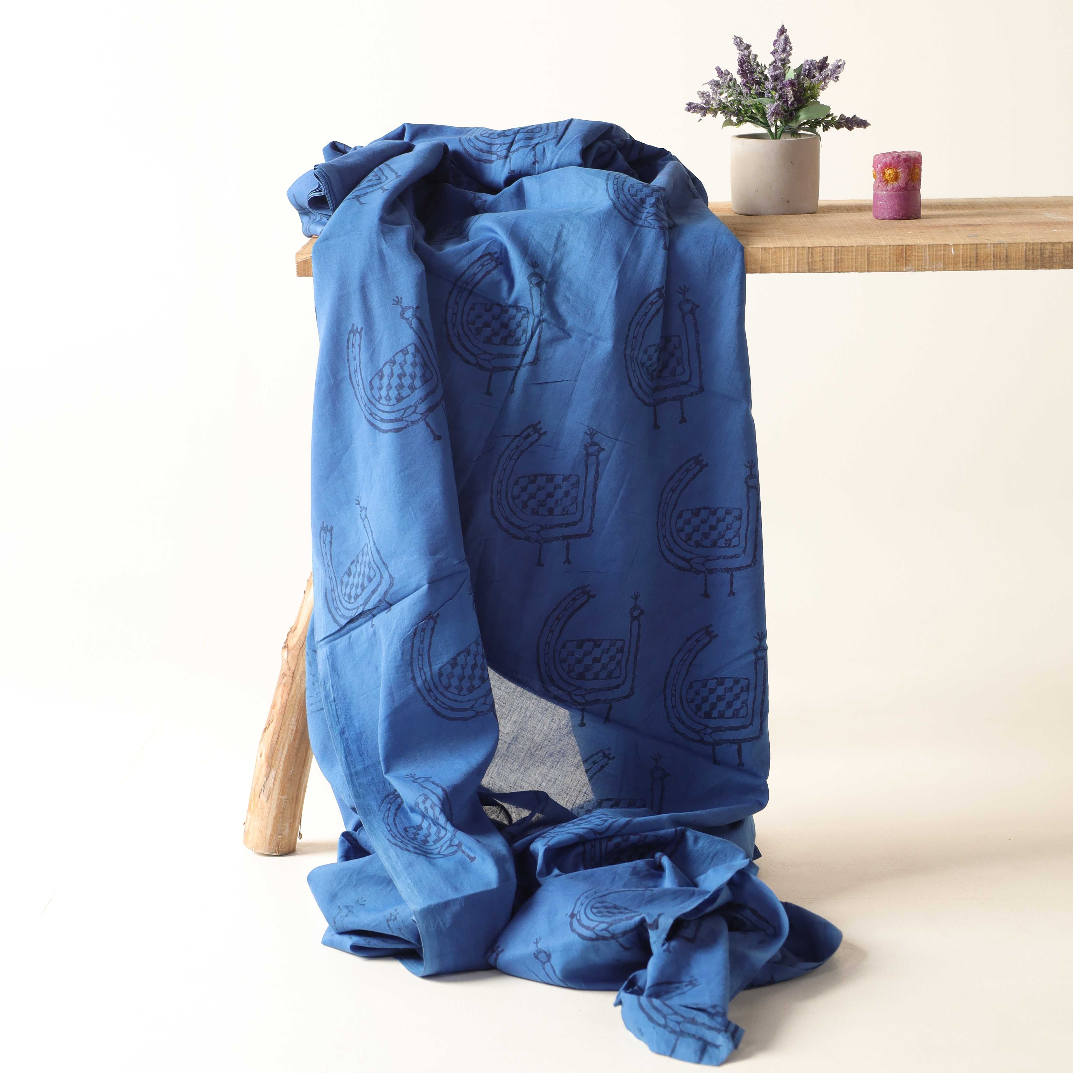 Artisan Hand Block Printed Cotton Fabric - Indigo Shield Motif