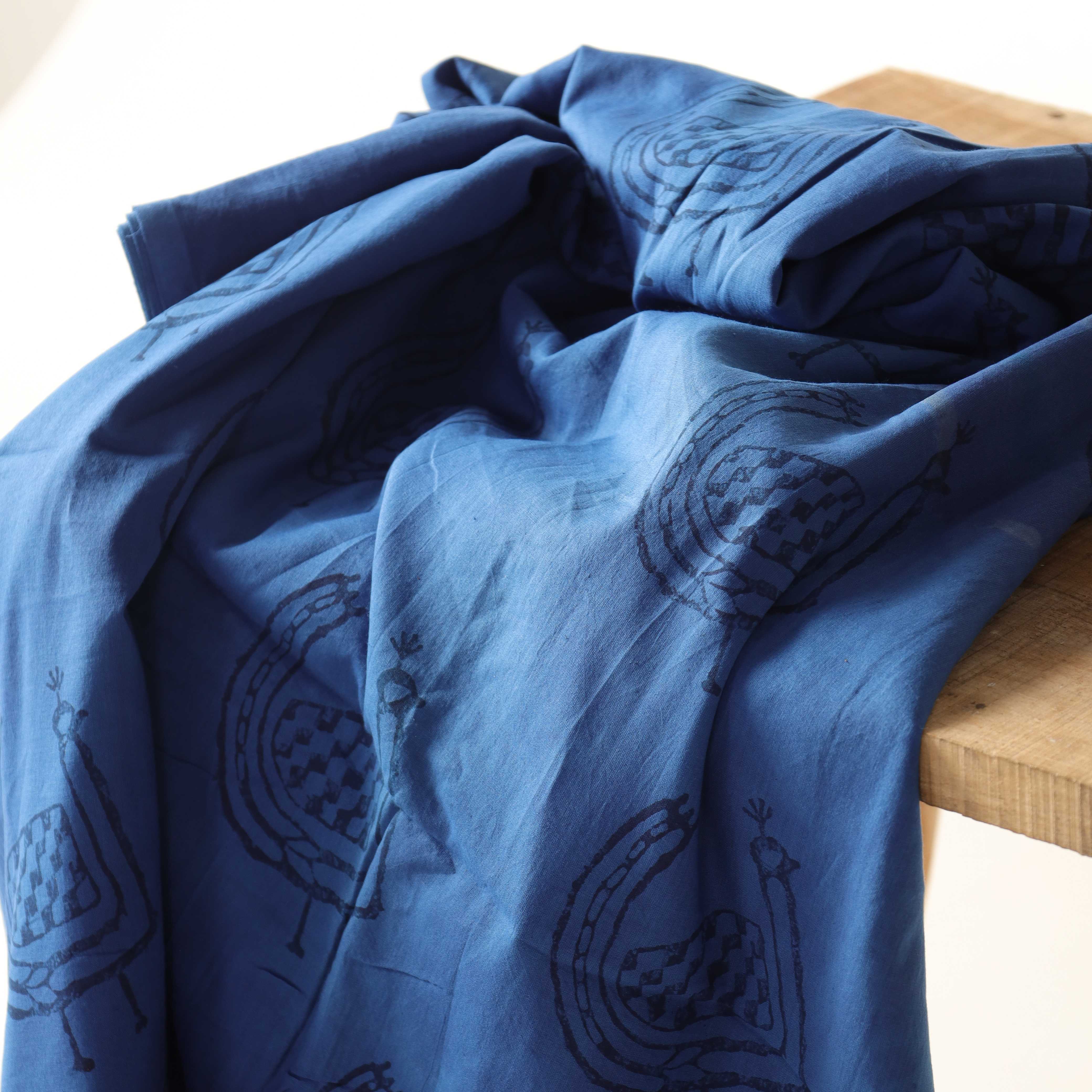 Artisan Hand Block Printed Cotton Fabric - Indigo Shield Motif