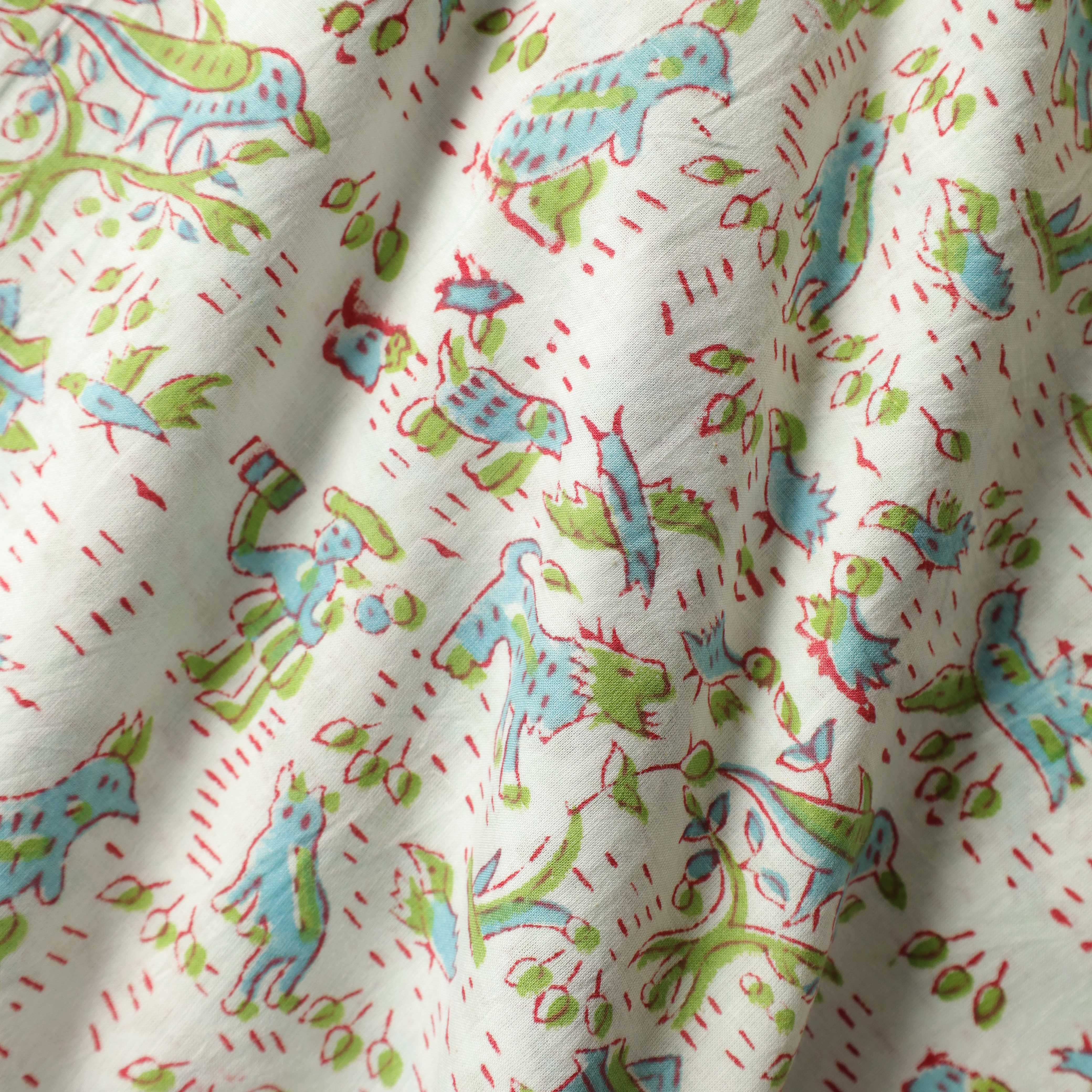 Artisan Hand Block Printed Cotton Fabric - Pastoral Village Life Motif