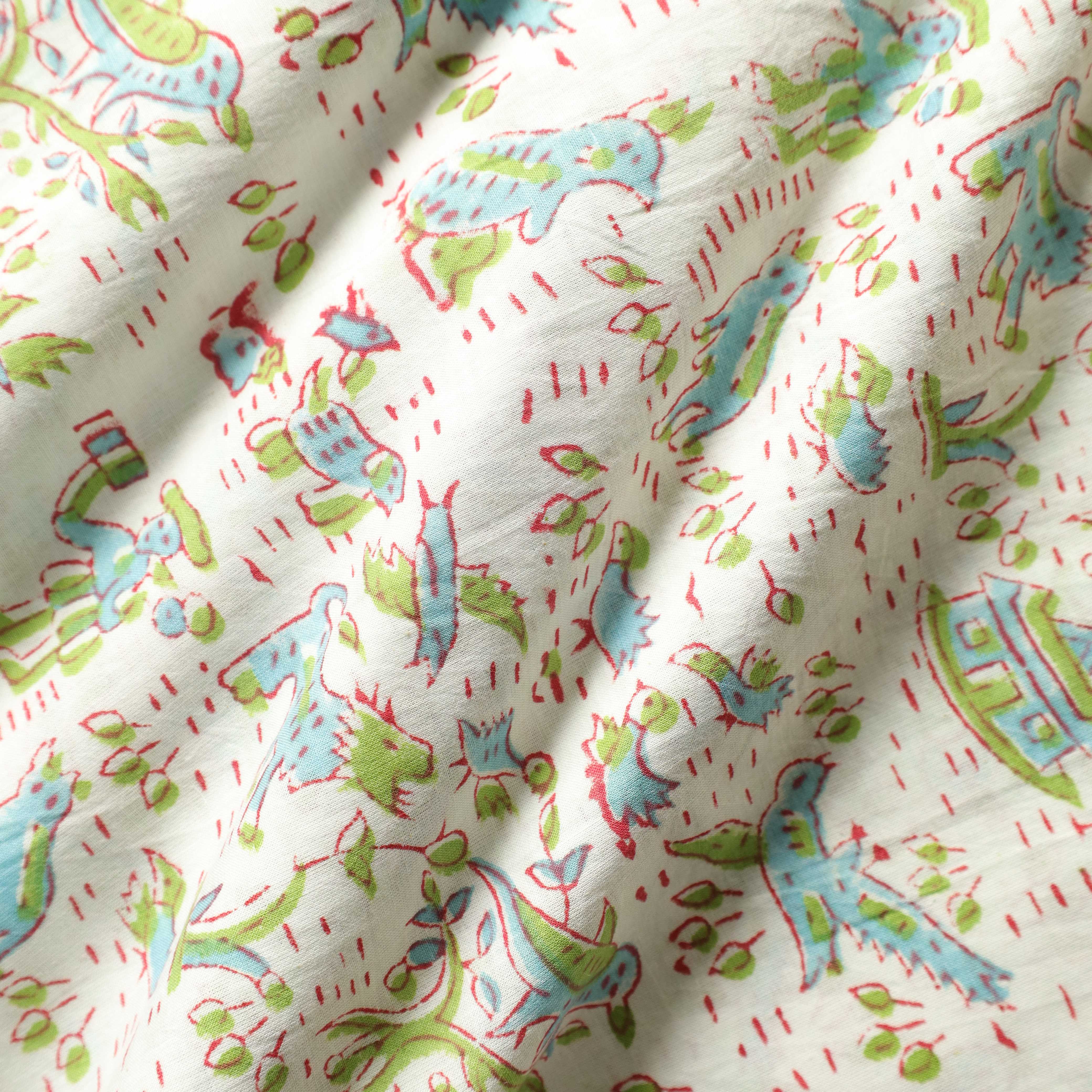 Artisan Hand Block Printed Cotton Fabric - Pastoral Village Life Motif