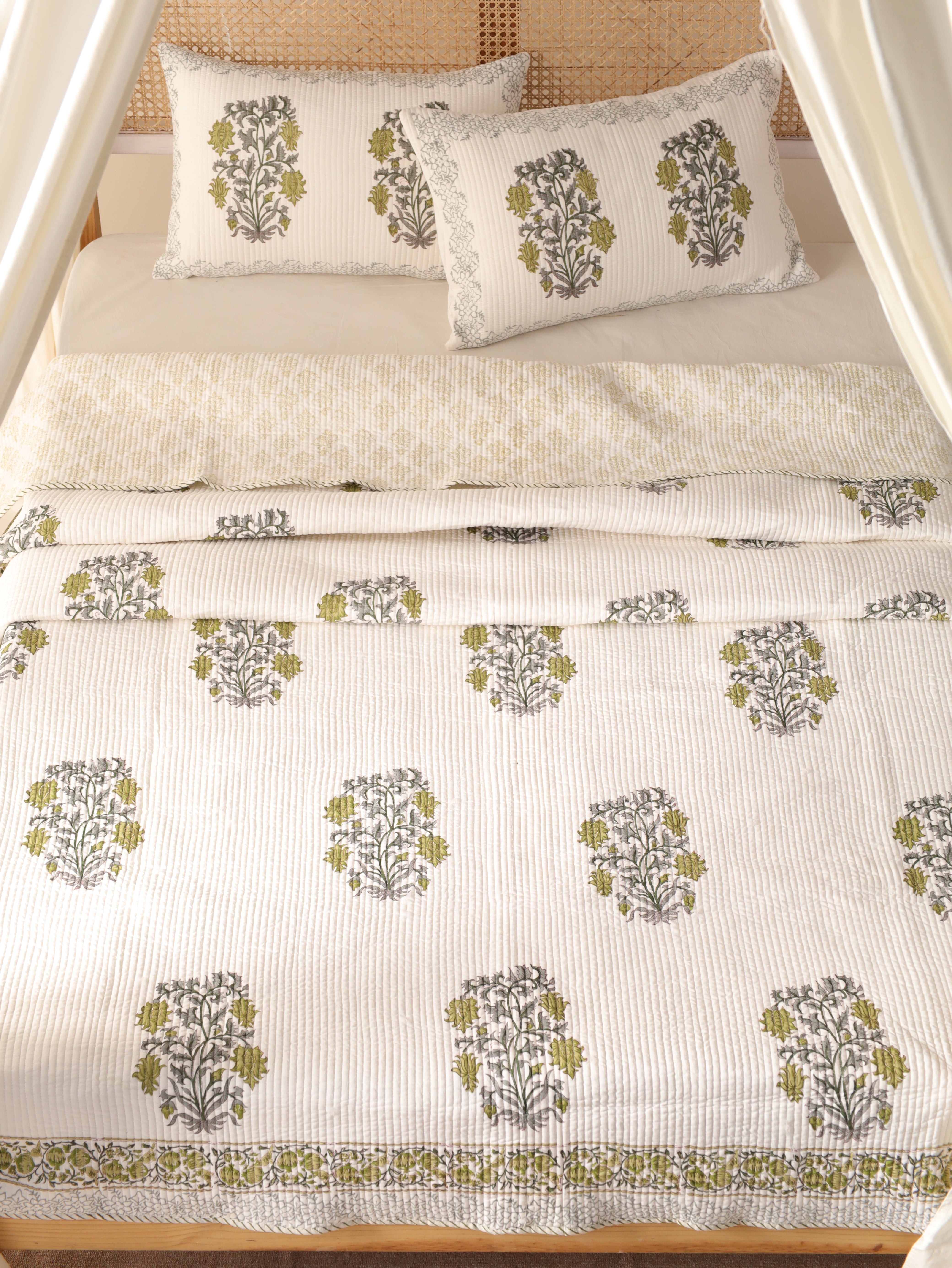 Quilt Patterns Comforter Hand block printed Cotton Queen Size Printed Quilt Pillow Coverlet