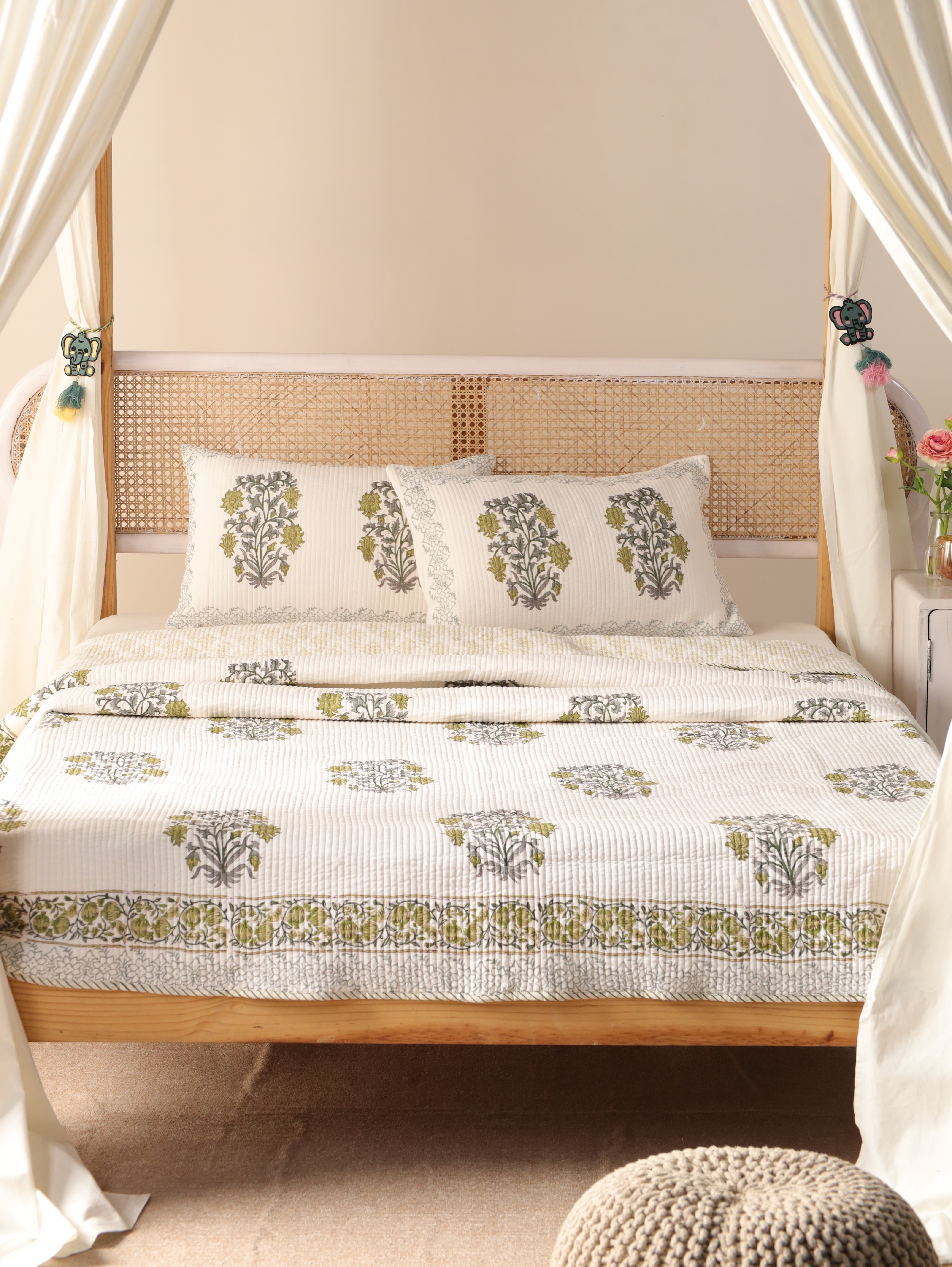 Quilt Patterns Comforter Hand block printed Cotton Queen Size Printed Quilt Pillow Coverlet