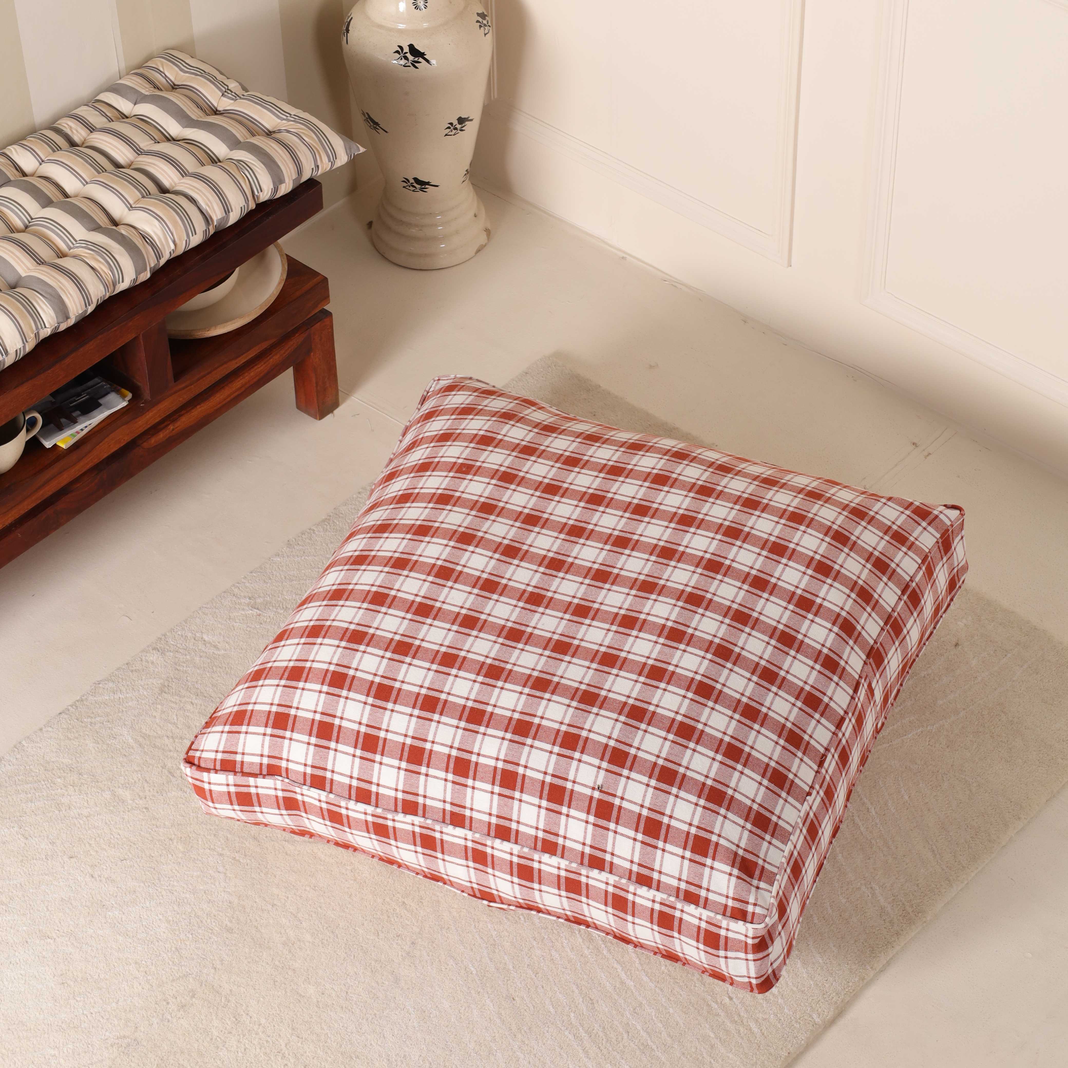 Harvest Plaid Premium Floor Cushion – Rustic Boho Seating & Meditation Pillow