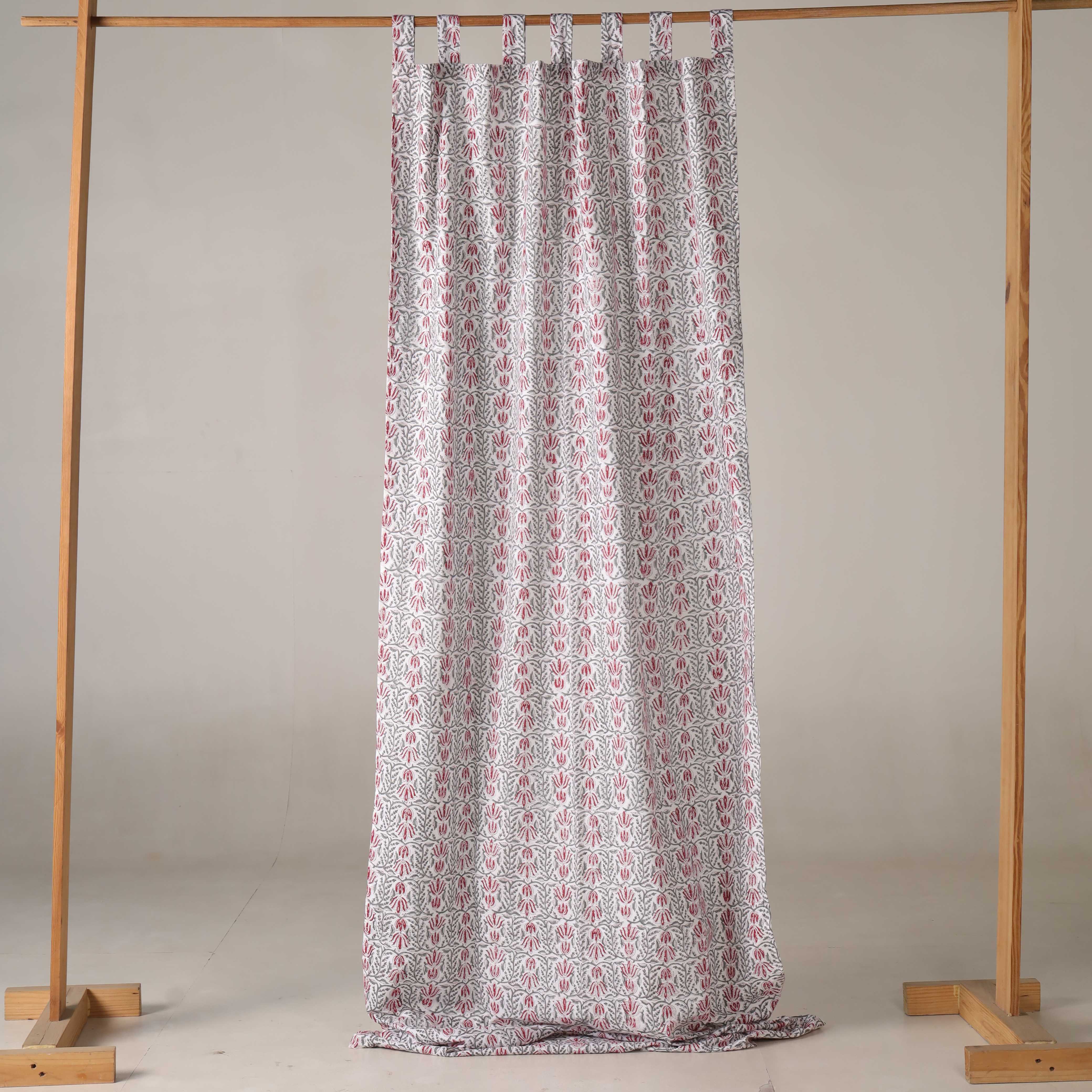 Vintage Rose & Grey Botanical Cotton Curtain – Single Panel
