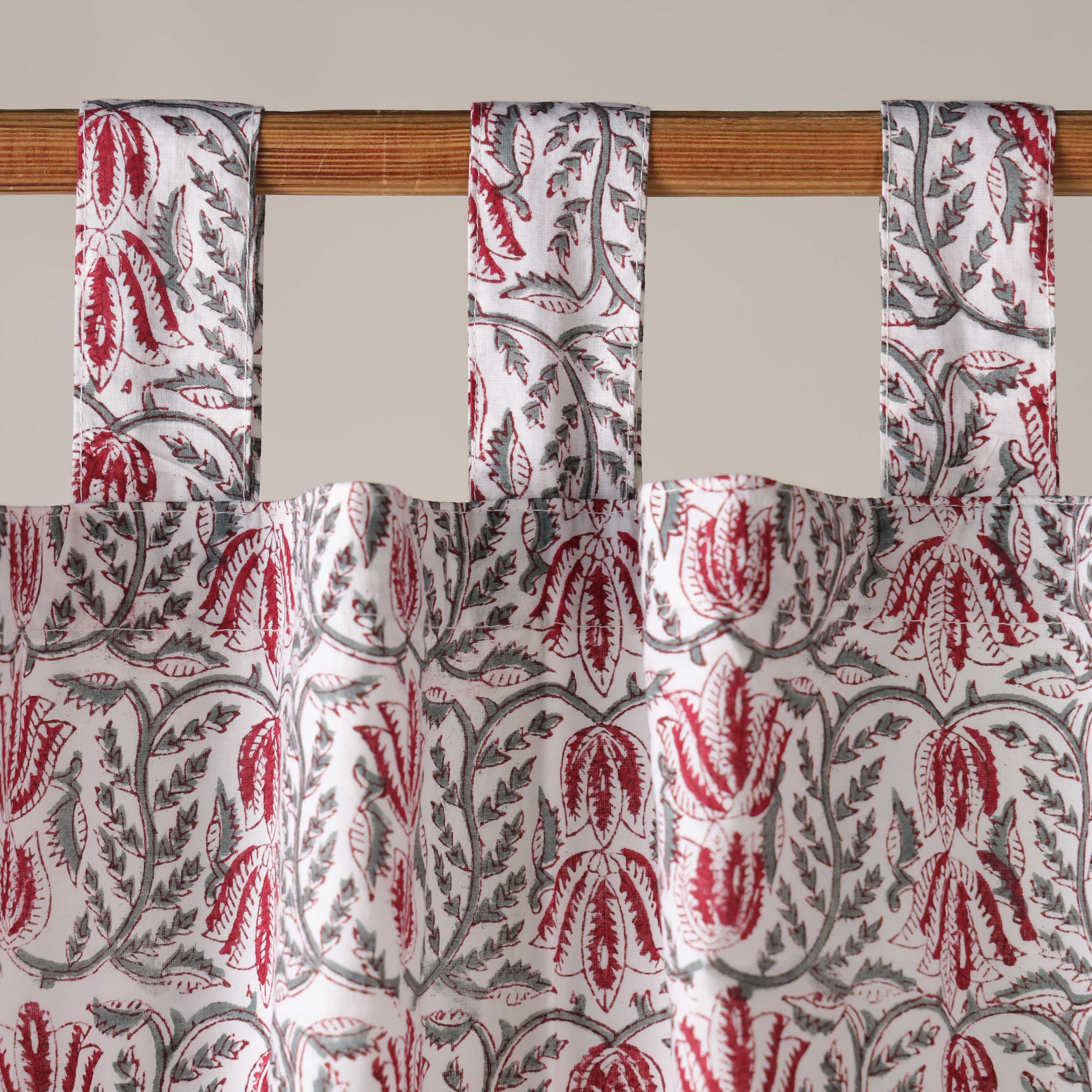Vintage Rose & Grey Botanical Cotton Curtain – Single Panel