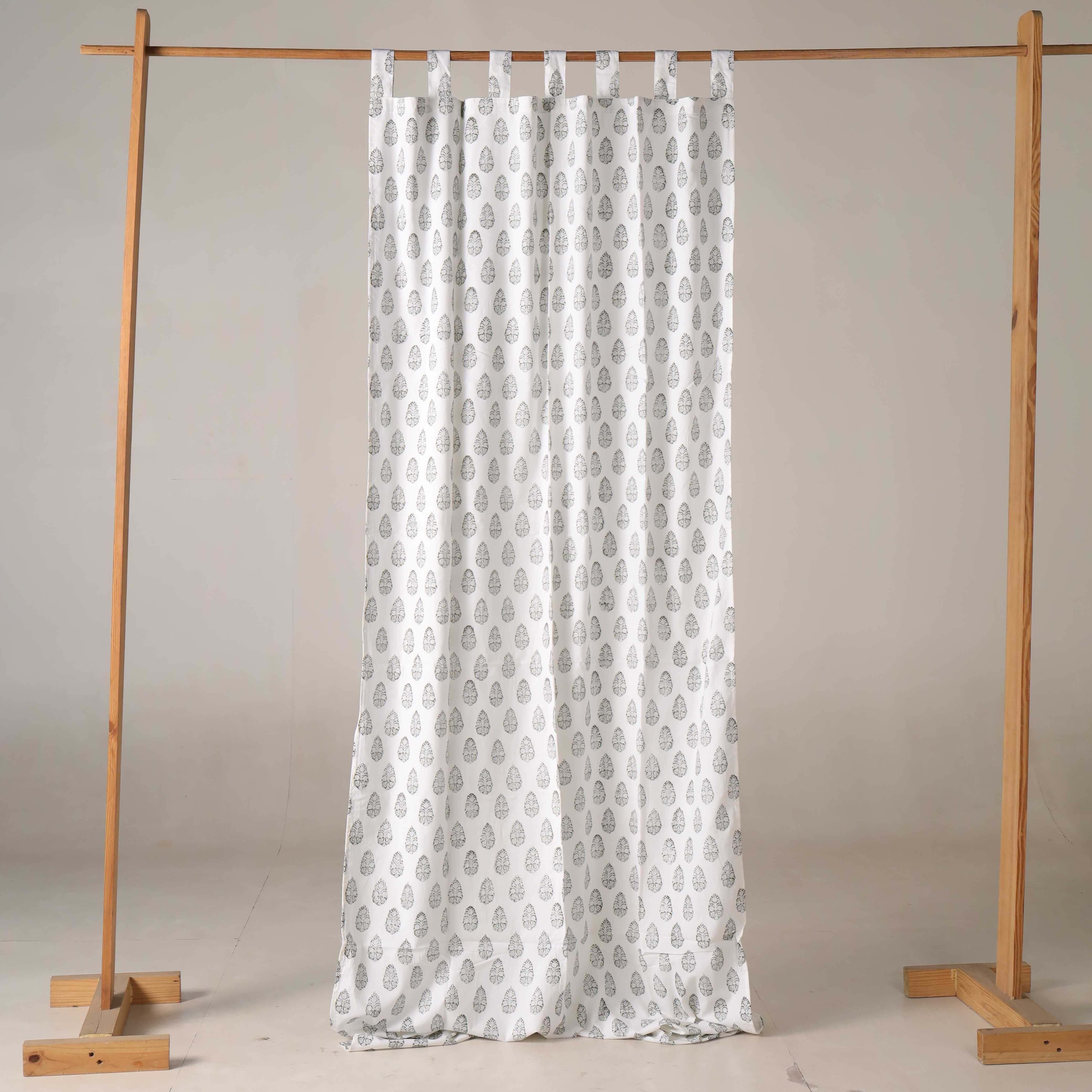 Modern Grey Botanical Leaf Cotton Curtain – Single Panel Decor