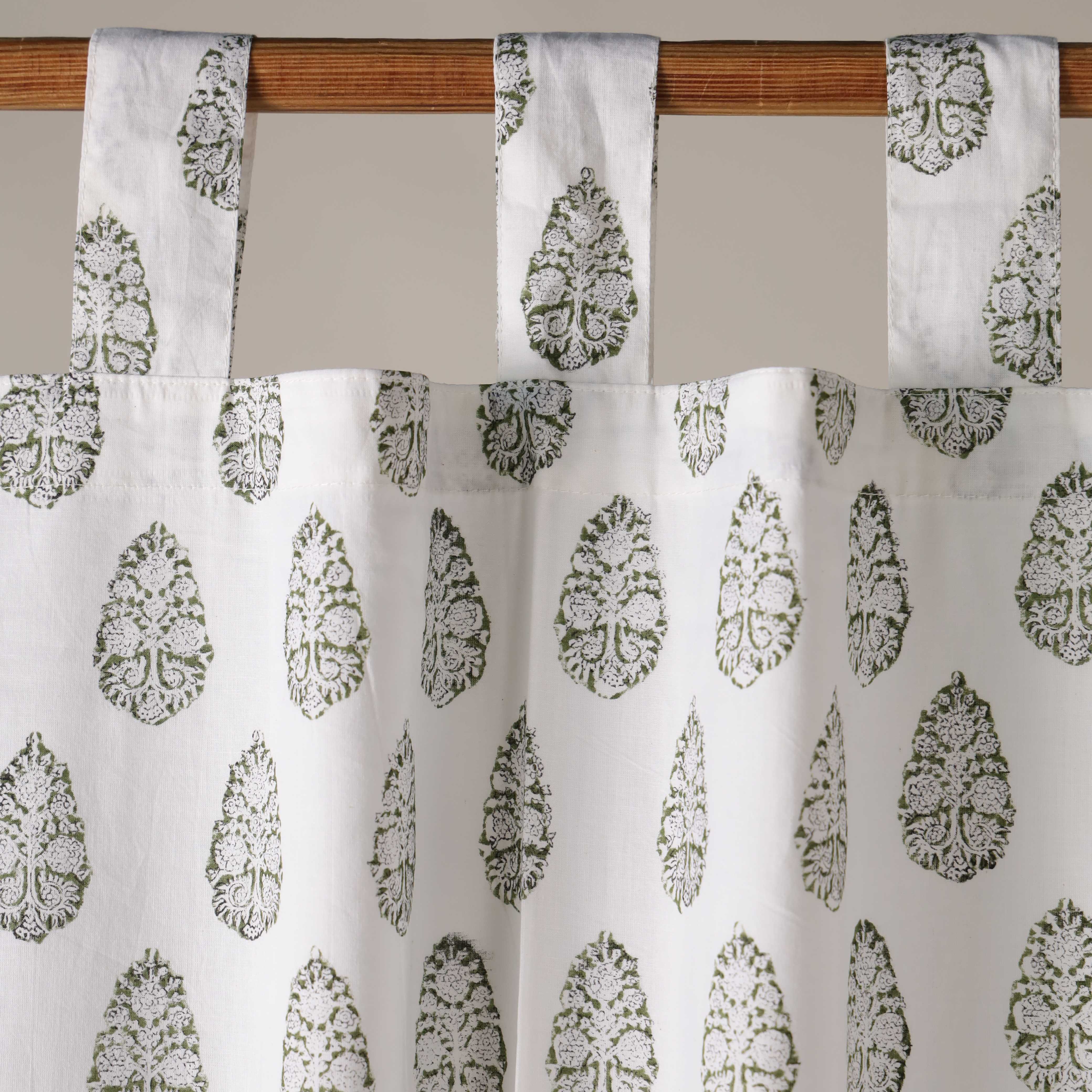 Modern Grey Botanical Leaf Cotton Curtain – Single Panel Decor