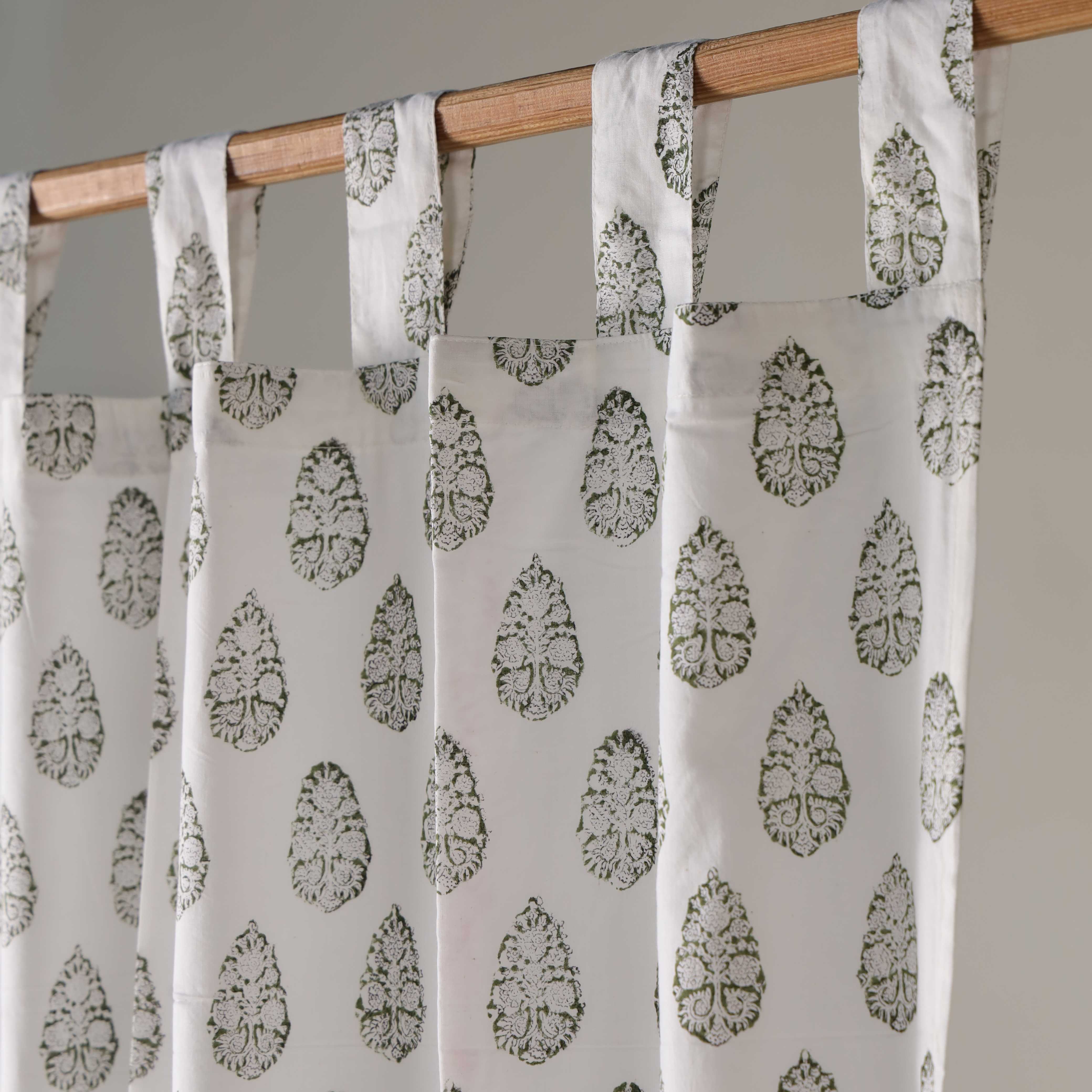 Modern Grey Botanical Leaf Cotton Curtain – Single Panel Decor