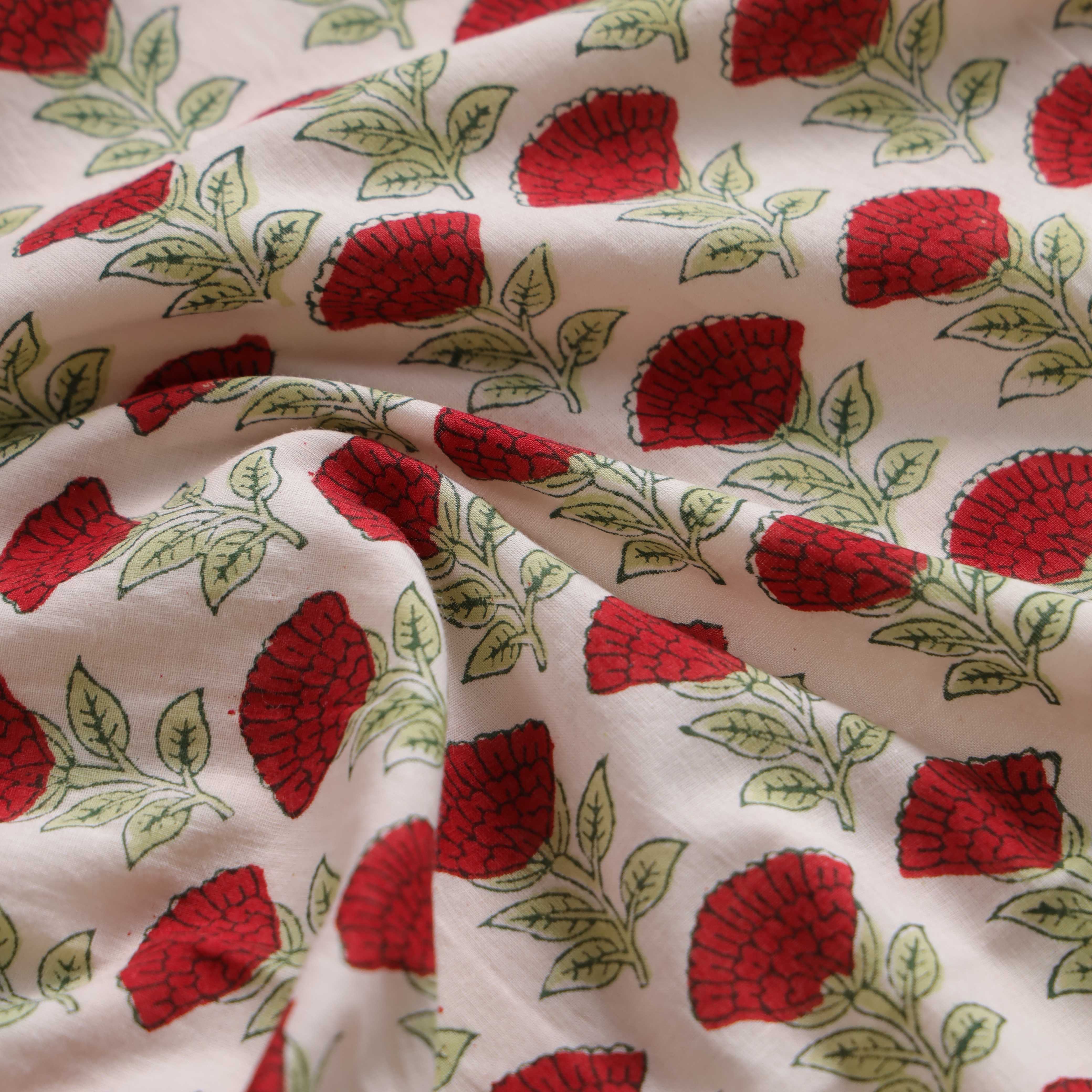 Red Floral Printed 100% Cotton Curtain - Single Panel Boho Farmhouse Drapes