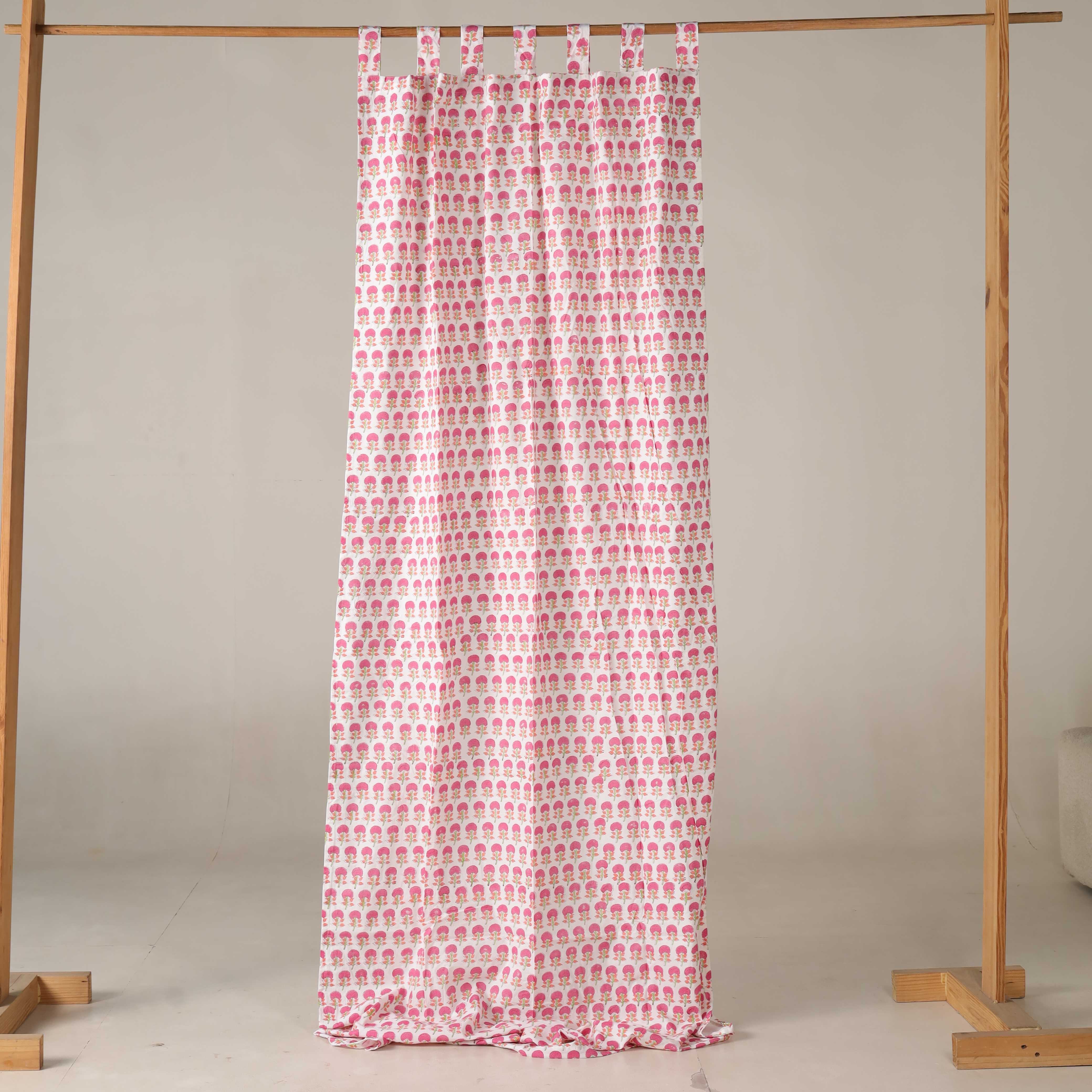 Blush Pink Floral 100% Cotton Curtain - Single Panel Modern Farmhouse Window Treatment