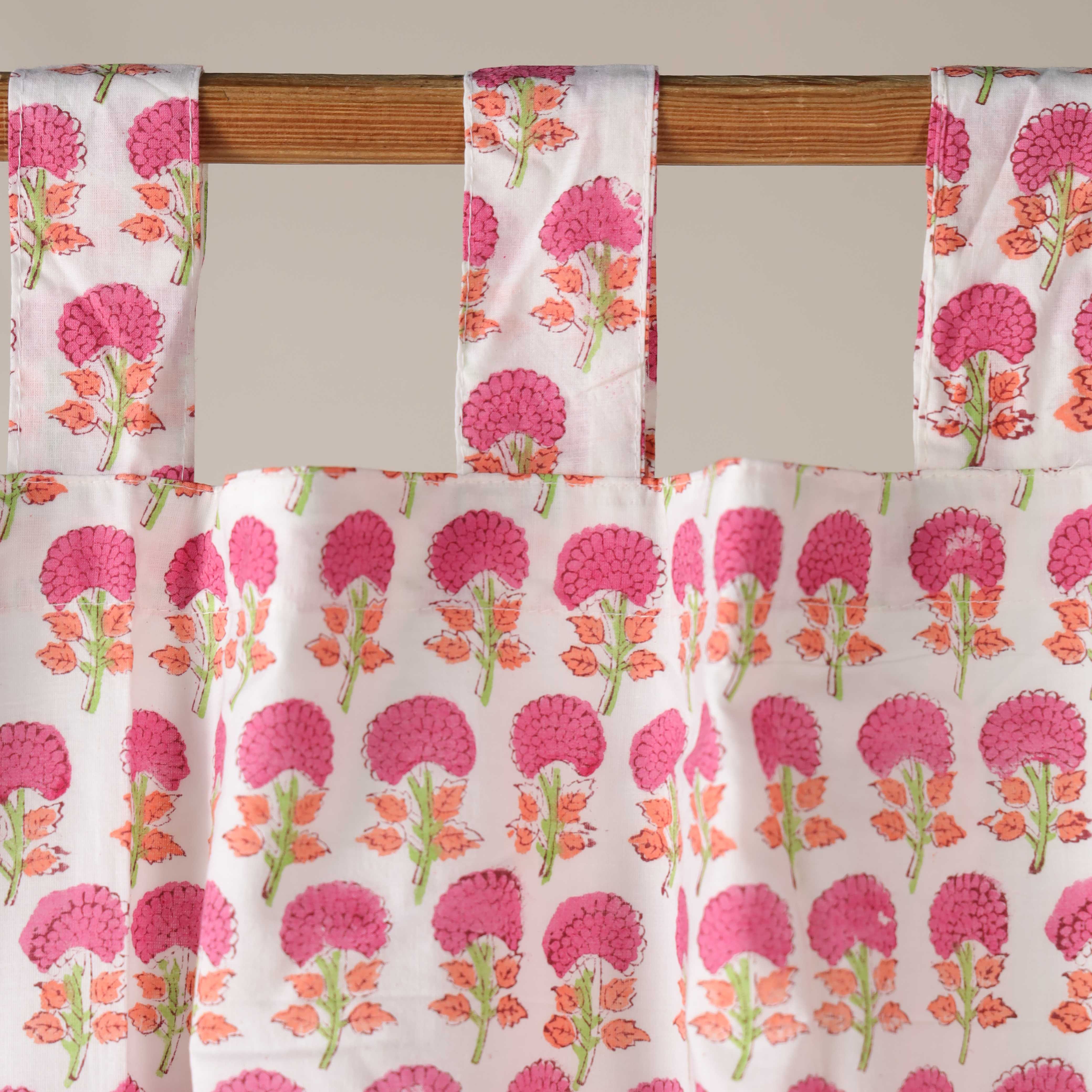 Blush Pink Floral 100% Cotton Curtain - Single Panel Modern Farmhouse Window Treatment